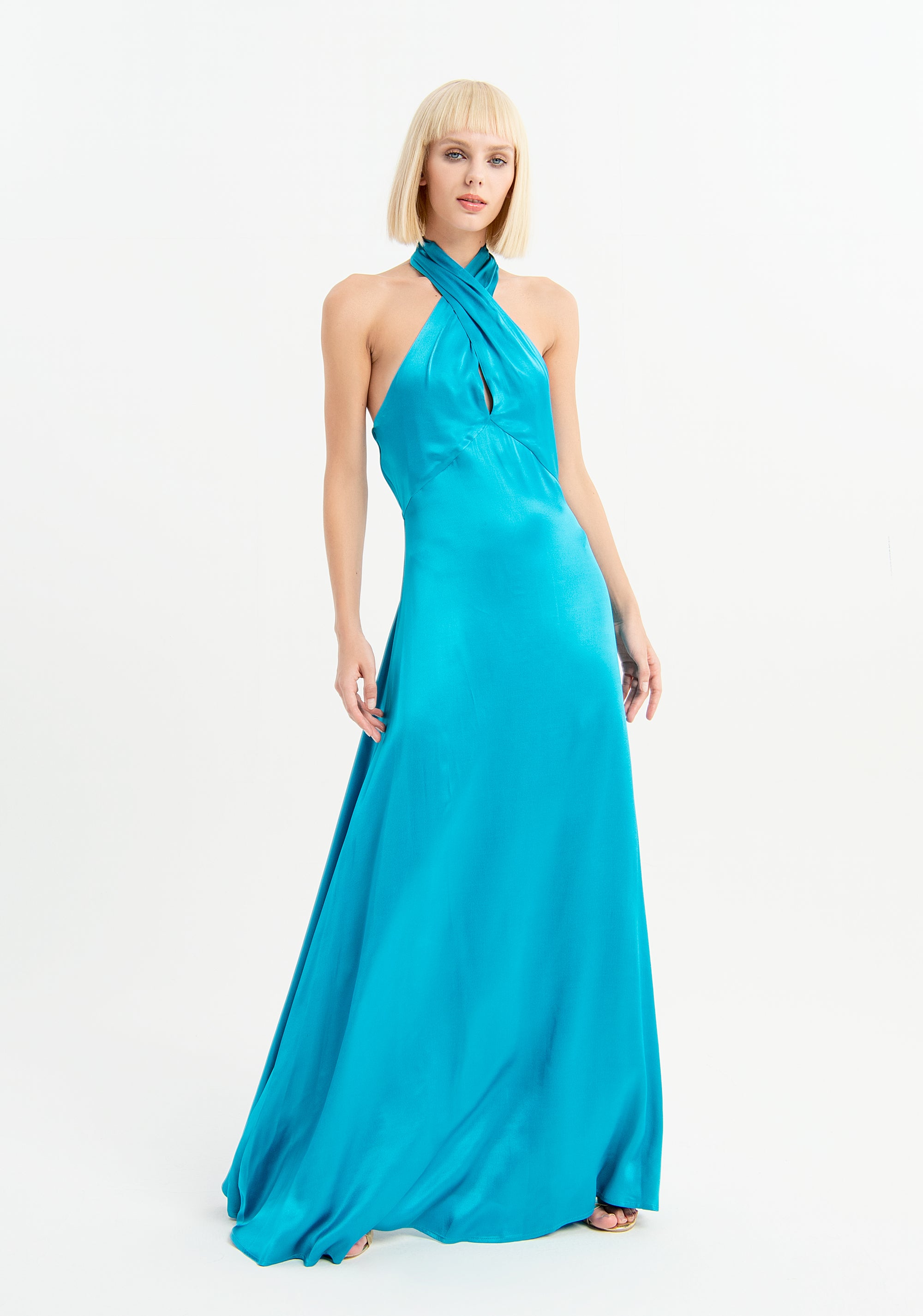 Long satin dress with crossover neckline Fracomina FI23SD3024W45101-268