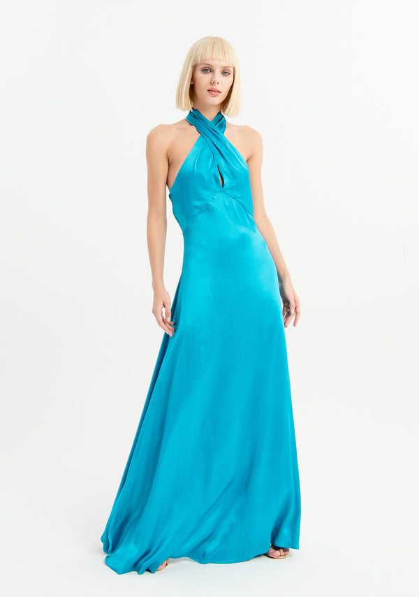 Long satin dress with crossover neckline Fracomina FI23SD3024W45101-268_87bb1e7a-b0c9-4289-968f-c10431786009