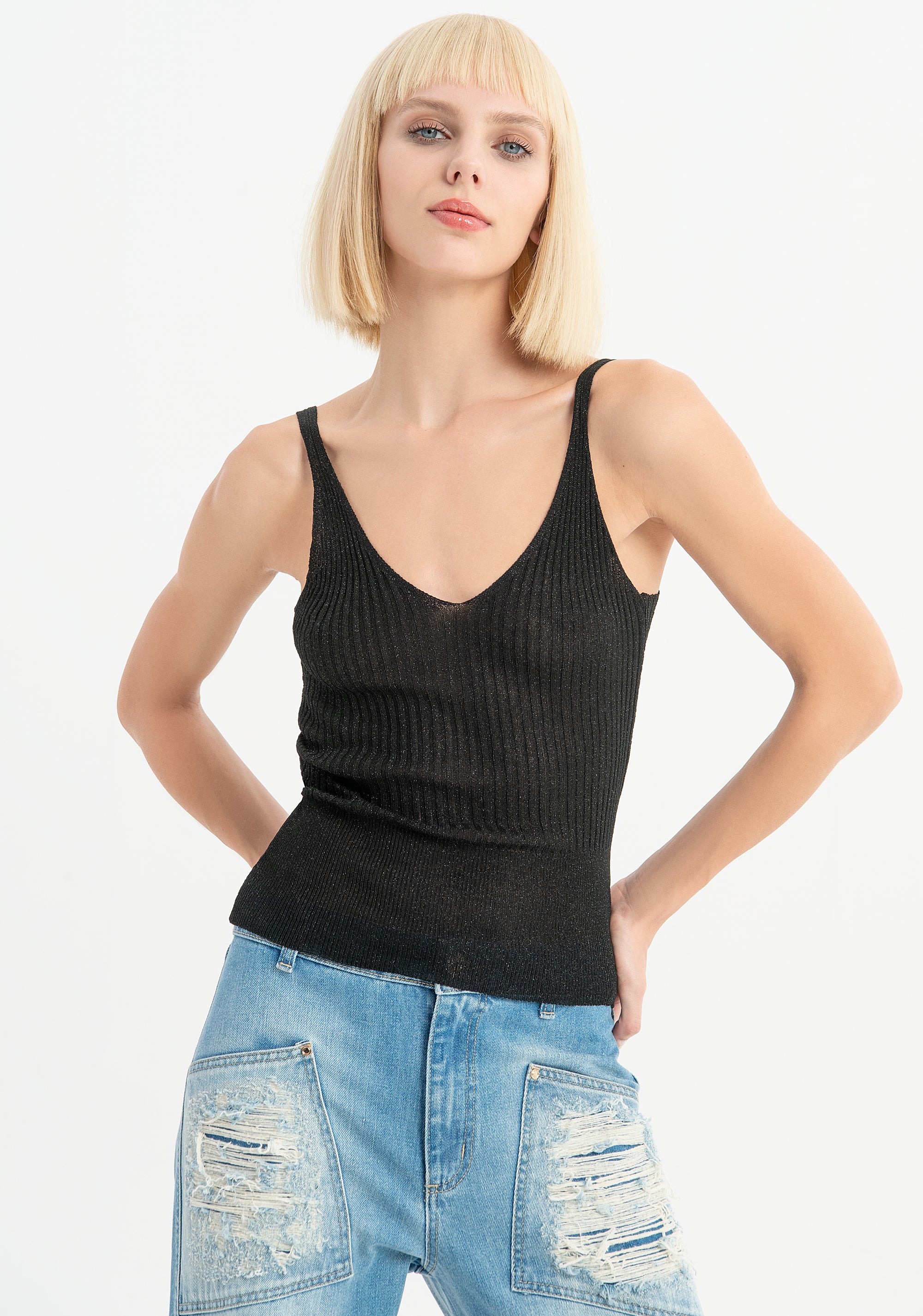 Ribbed top with back neckline Fracomina FI23ST4006K413Q7-053