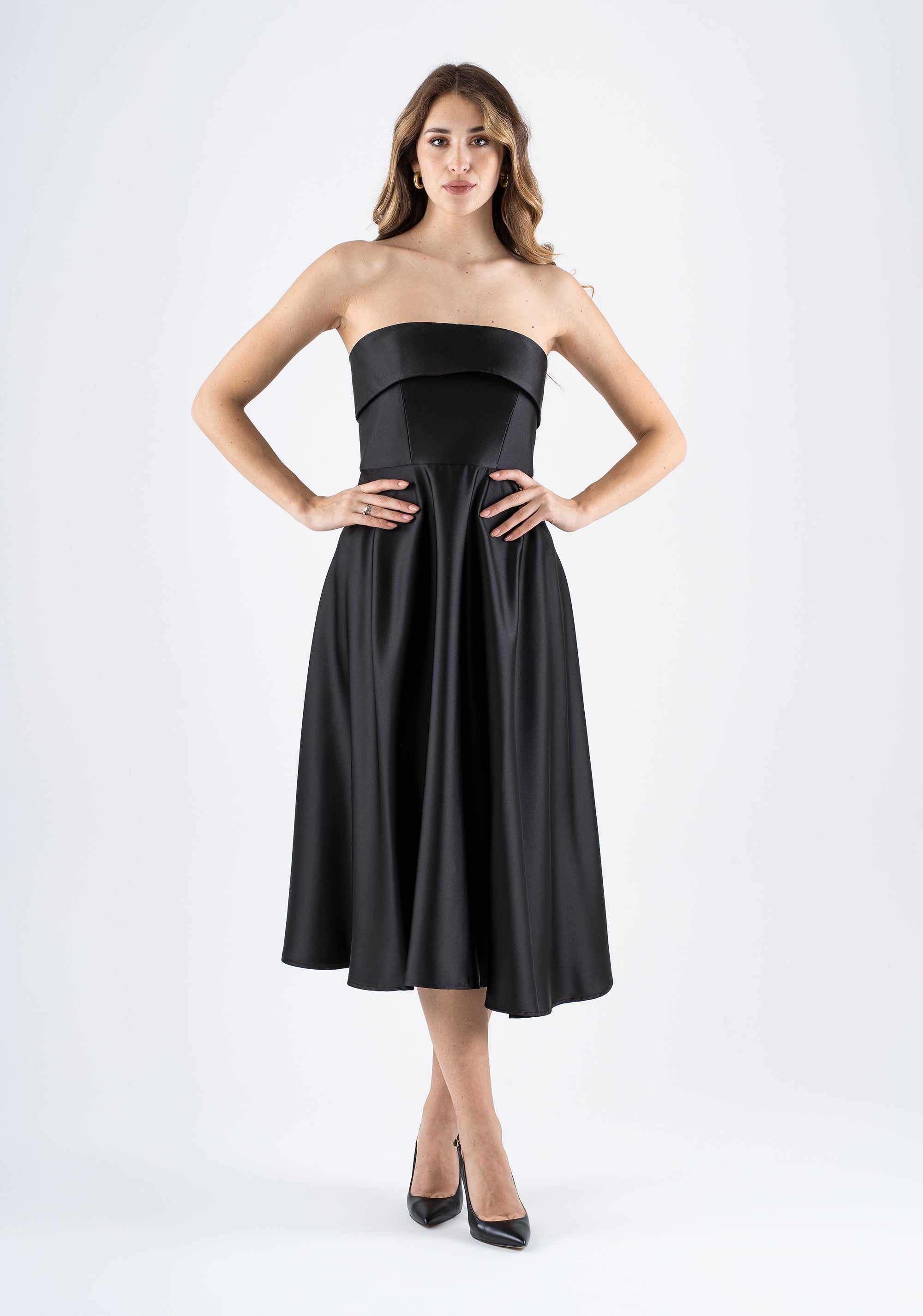 Strapless midi dress in glossy fabric Fracomina FI25SD2002W75501-053_1
