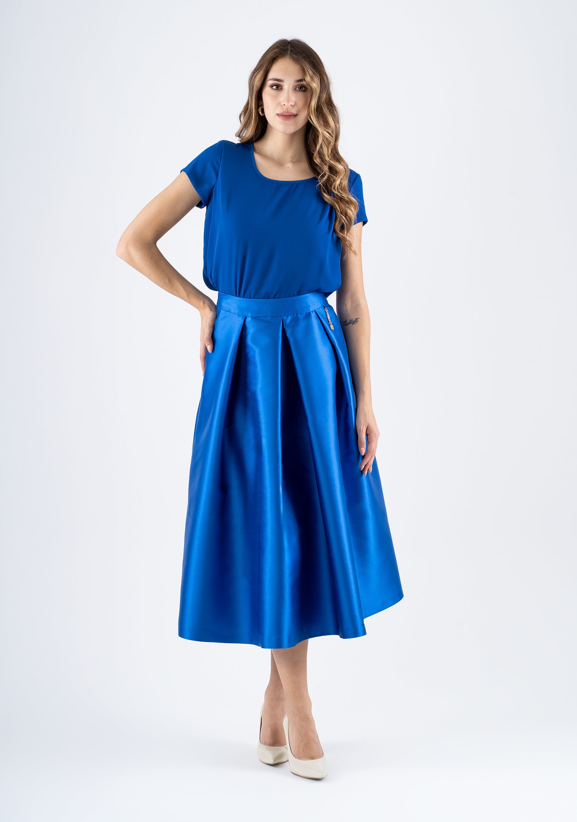 Midi flared skirt with structured pleats and pockets Fracomina FI25SG2002W44101-085_1
