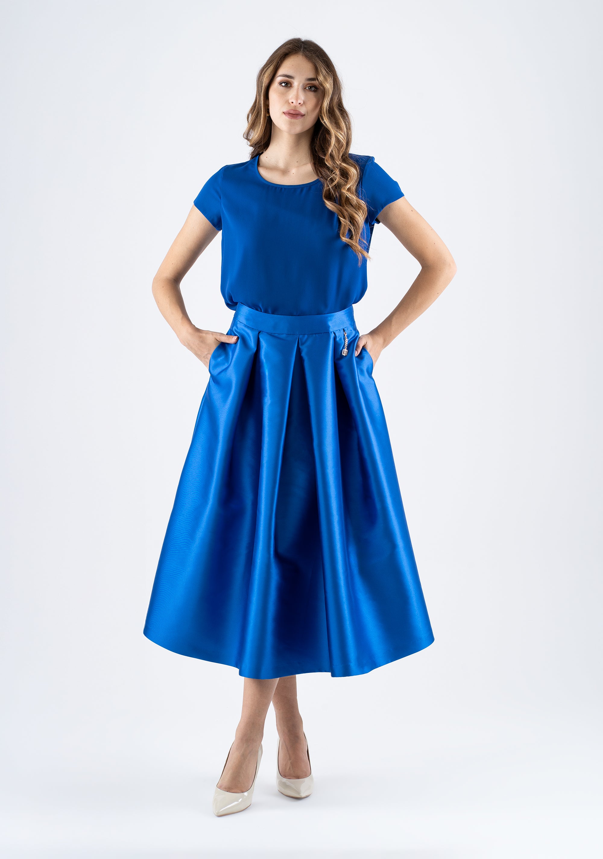 Midi flared skirt with structured pleats and pockets Fracomina FI25SG2002W44101-085_2