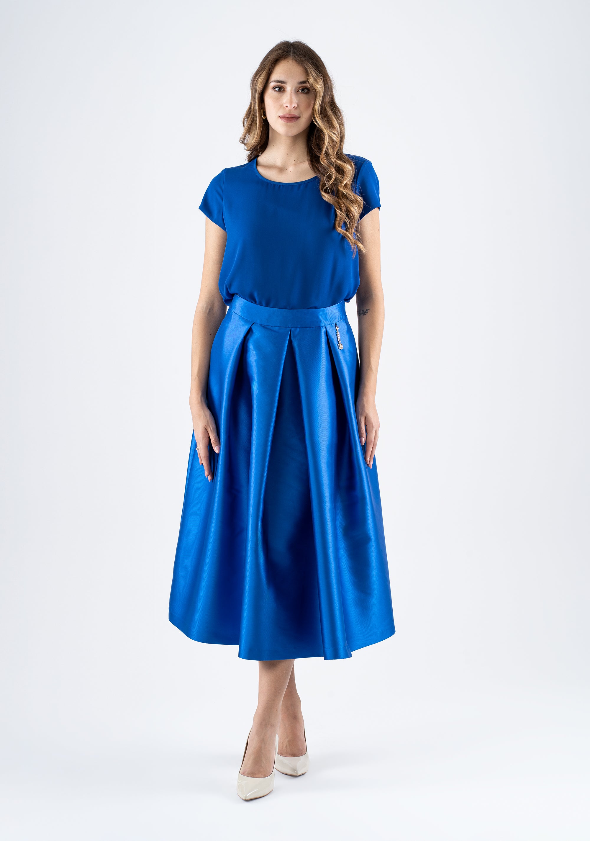 Midi flared skirt with structured pleats and pockets Fracomina FI25SG2002W44101-085_3