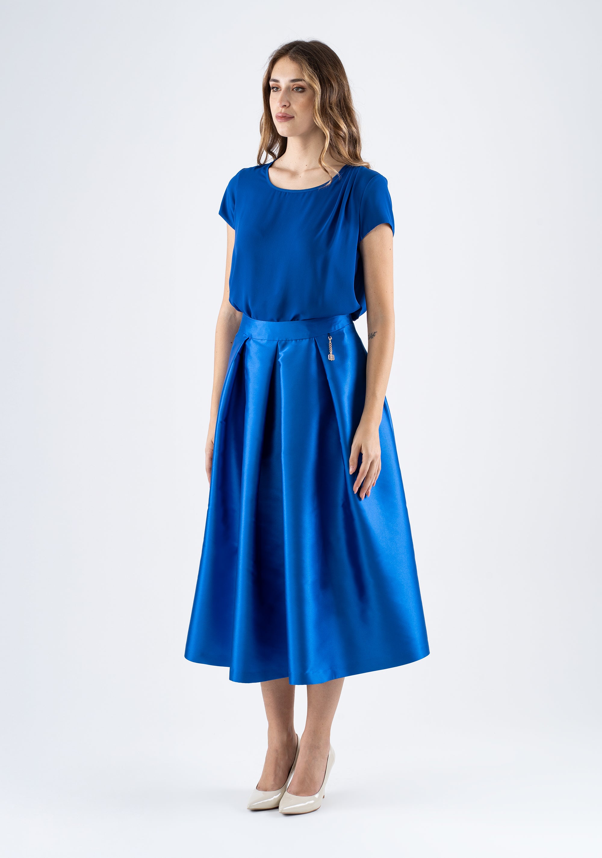Midi flared skirt with structured pleats and pockets Fracomina FI25SG2002W44101-085_4