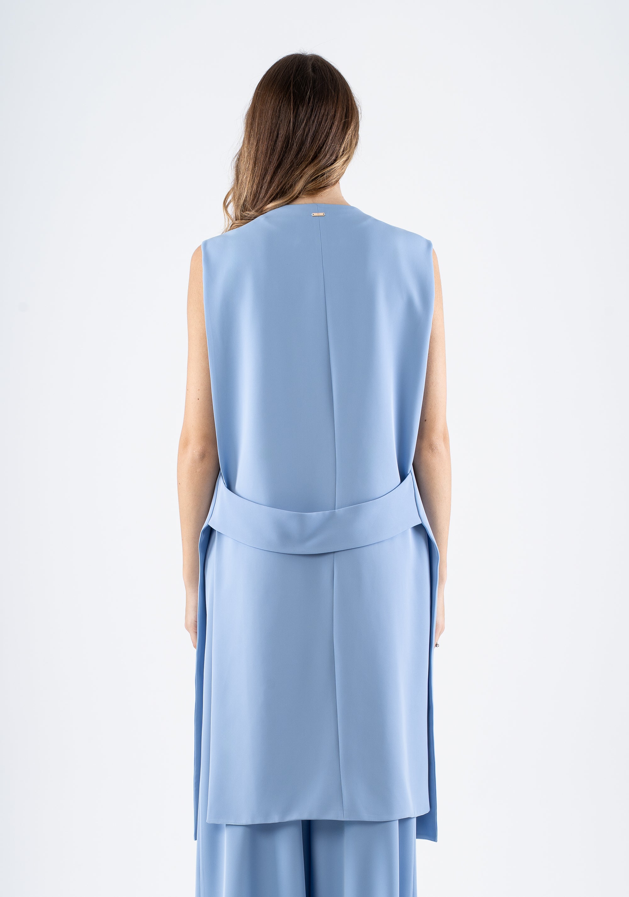 Long Sleeveless Vest in Coral Flowing Fabric Fracomina FI25SJ3002W47601-252_5