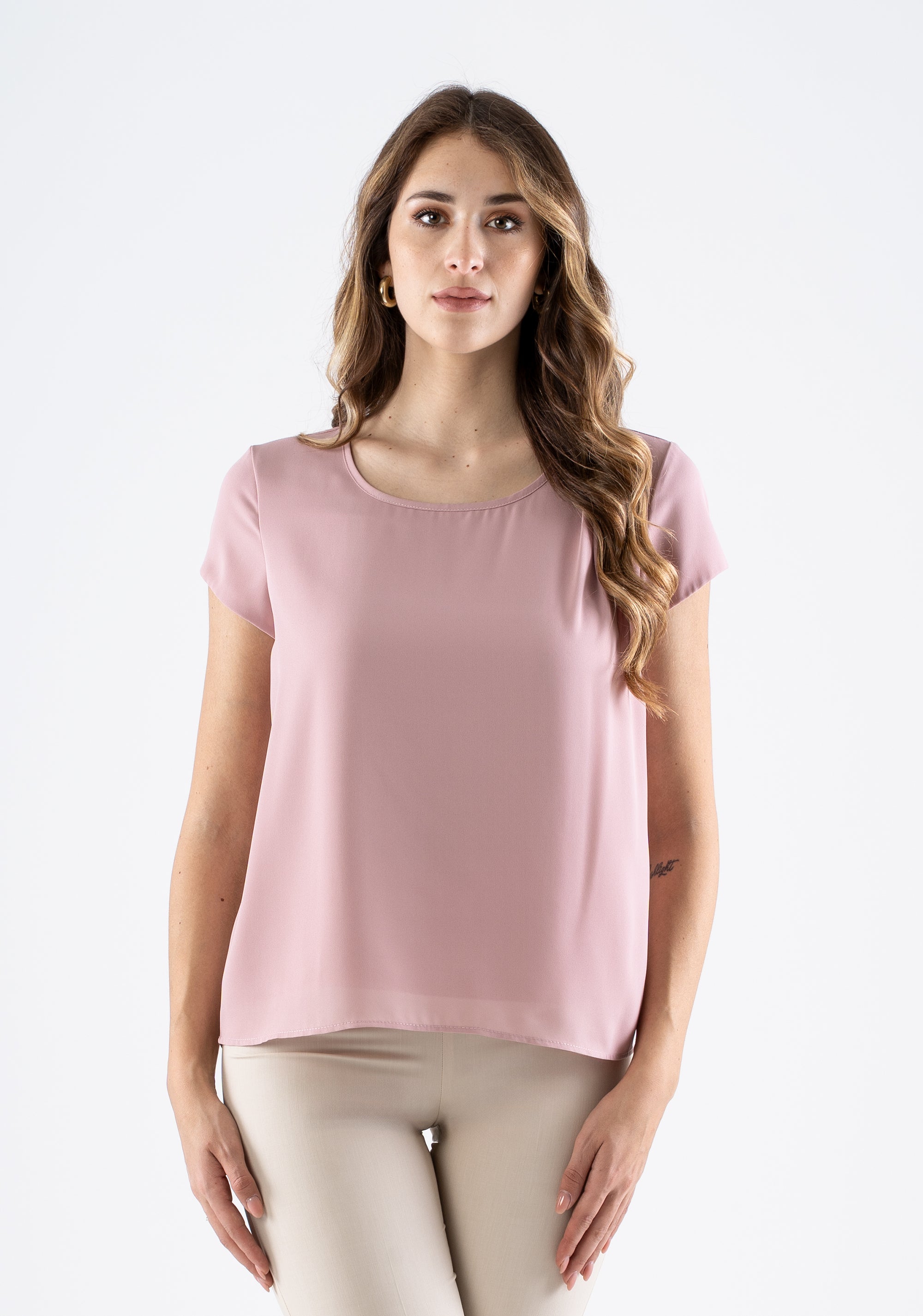 Short-sleeve round-neck blouse with draped detail Fracomina FI25ST1001W41201-226_2