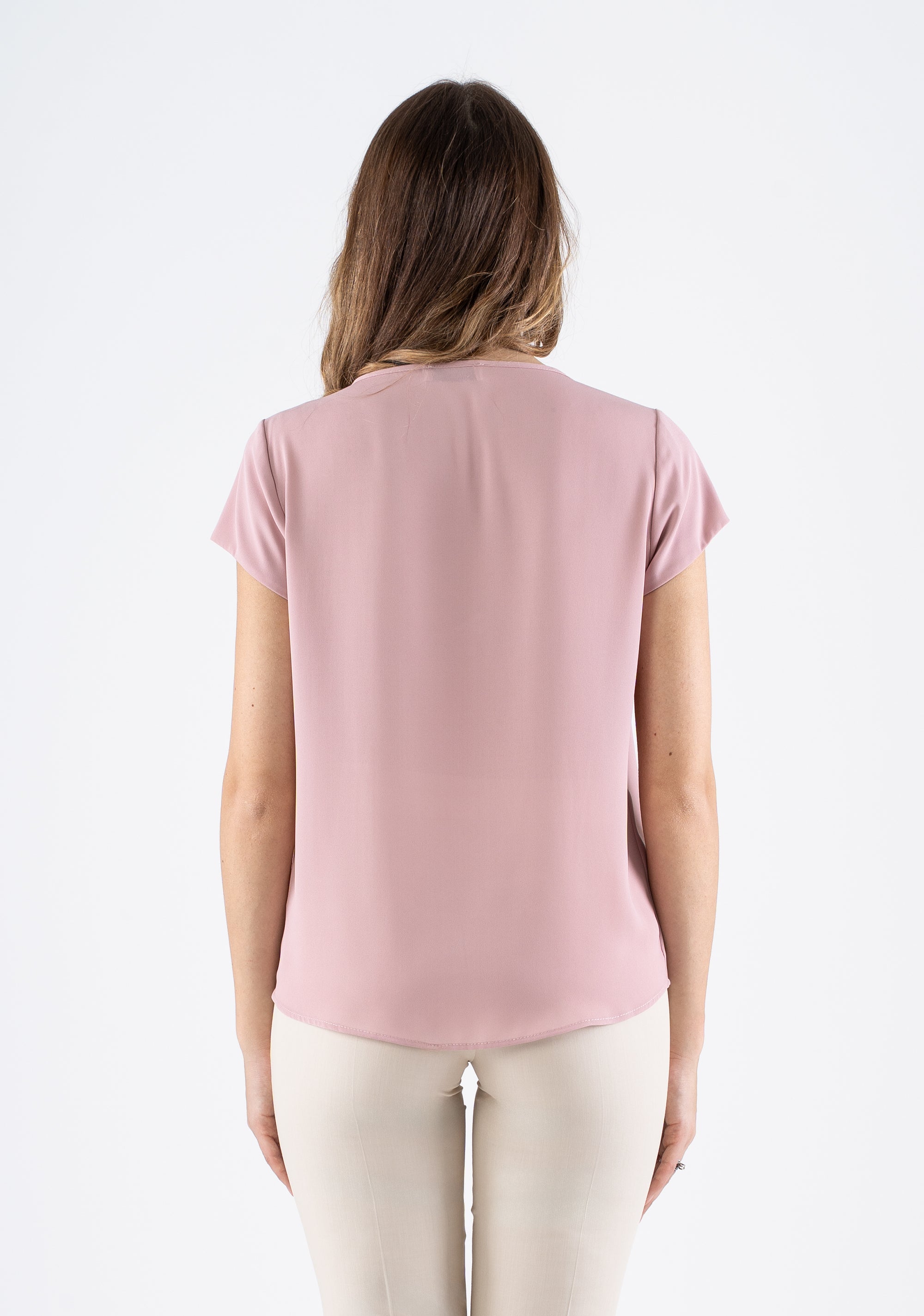 Short-sleeve round-neck blouse with draped detail Fracomina FI25ST1001W41201-226_4