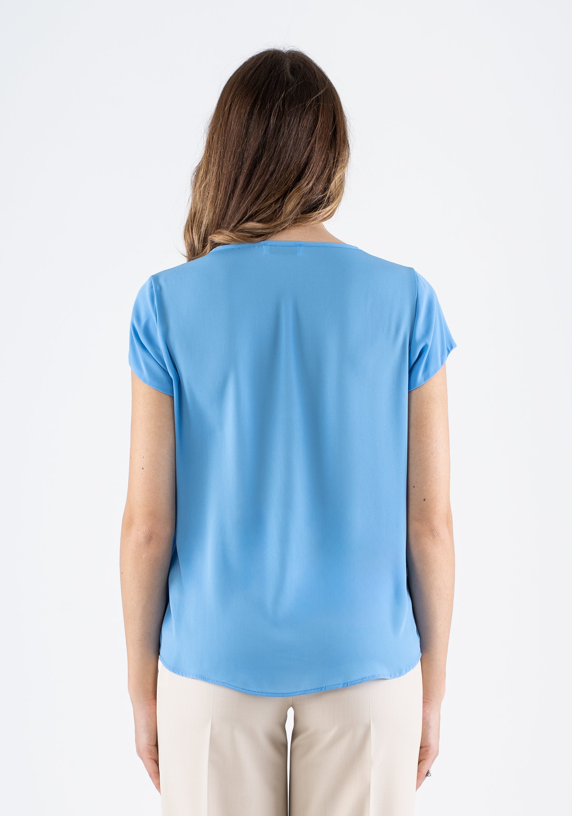 Short-sleeve round-neck blouse with draped detail Fracomina FI25ST1001W41201-252_4