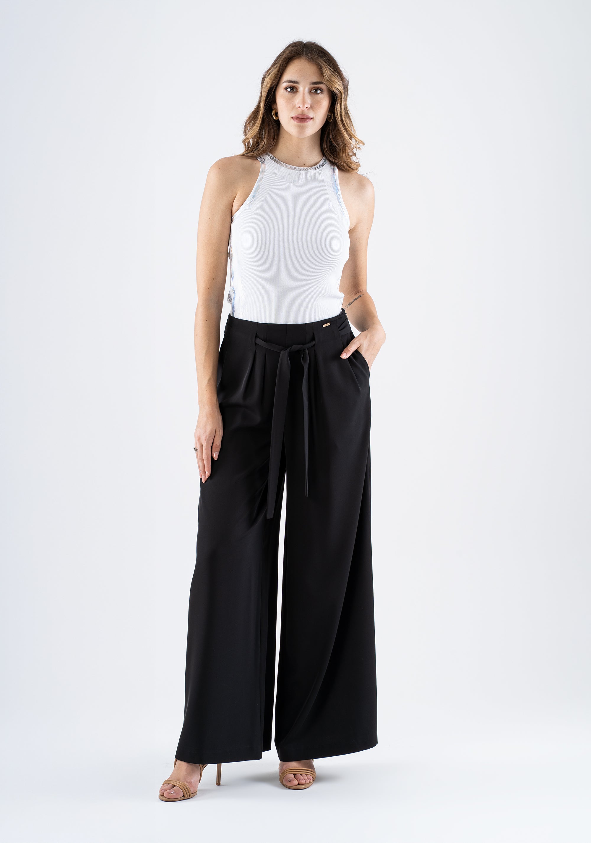 Wide-leg palazzo trousers with belt Fracomina FI25SV3001W47601-053_1