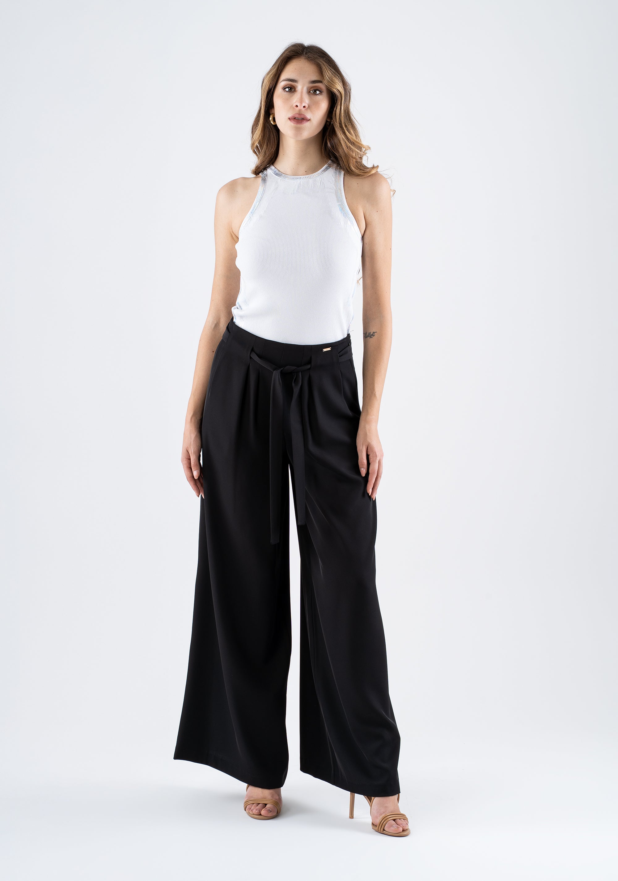 Wide-leg palazzo trousers with belt Fracomina FI25SV3001W47601-053_2