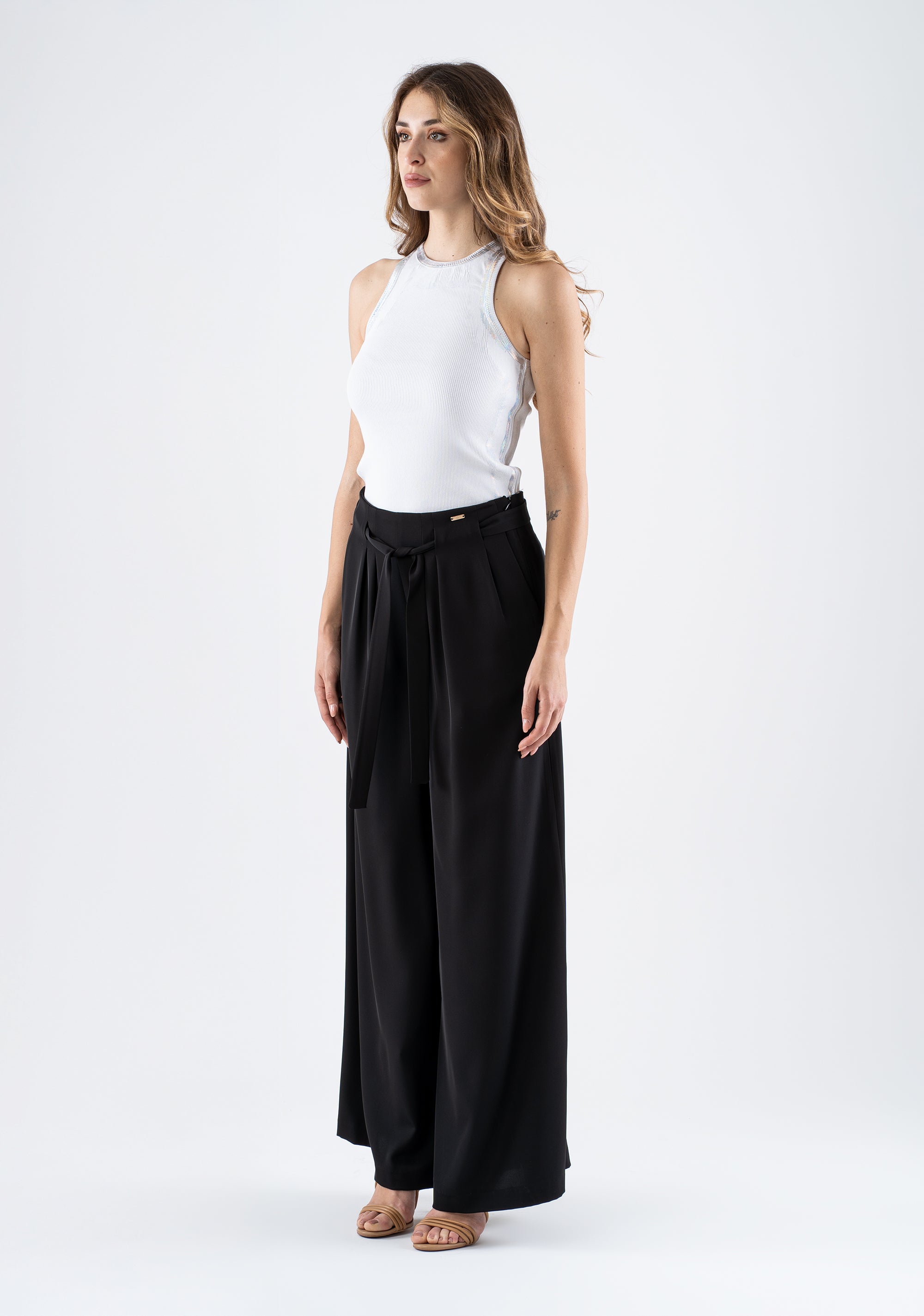 Wide-leg palazzo trousers with belt Fracomina FI25SV3001W47601-053_3