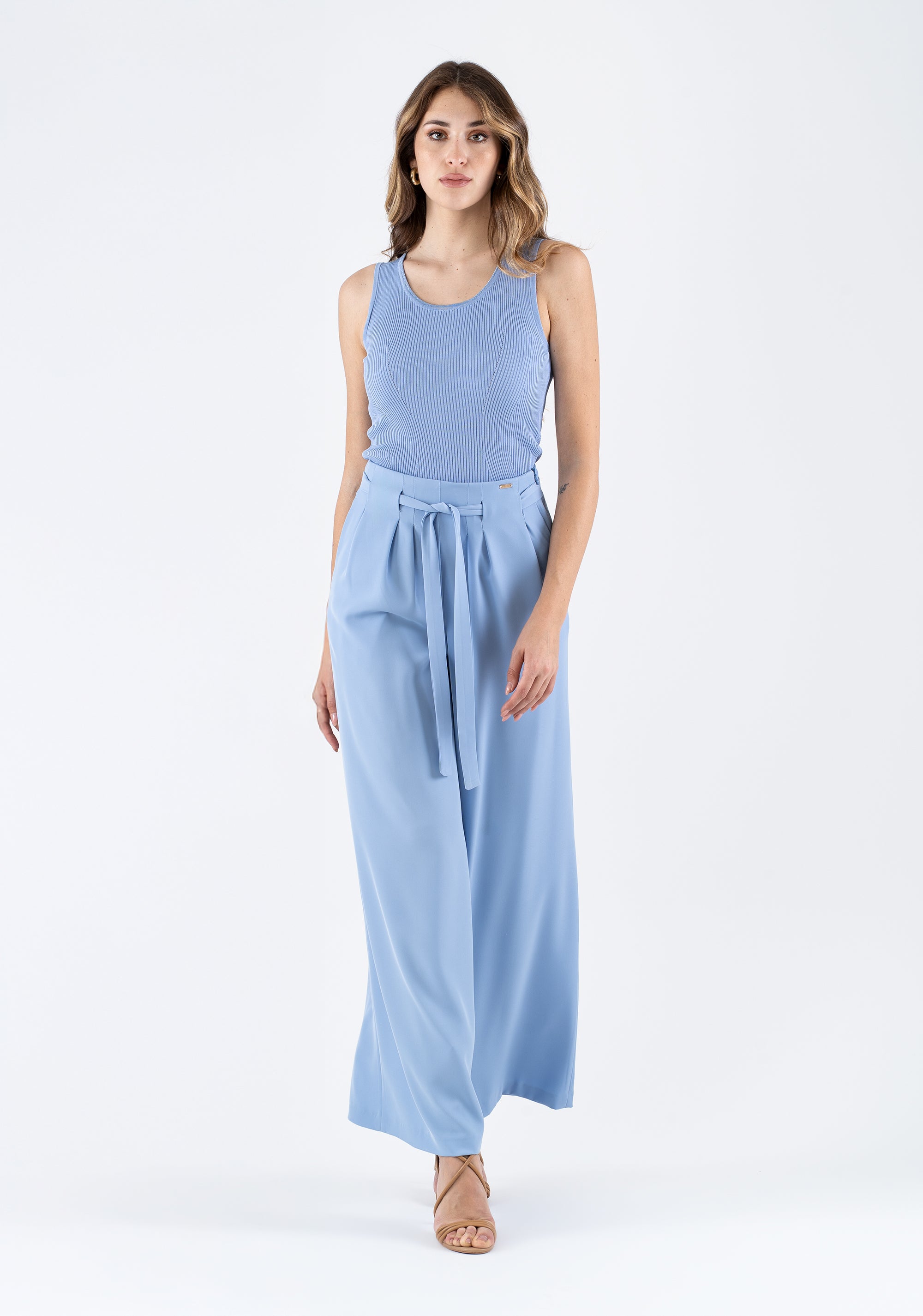 Wide-leg palazzo trousers with belt Fracomina FI25SV3001W47601-252_2