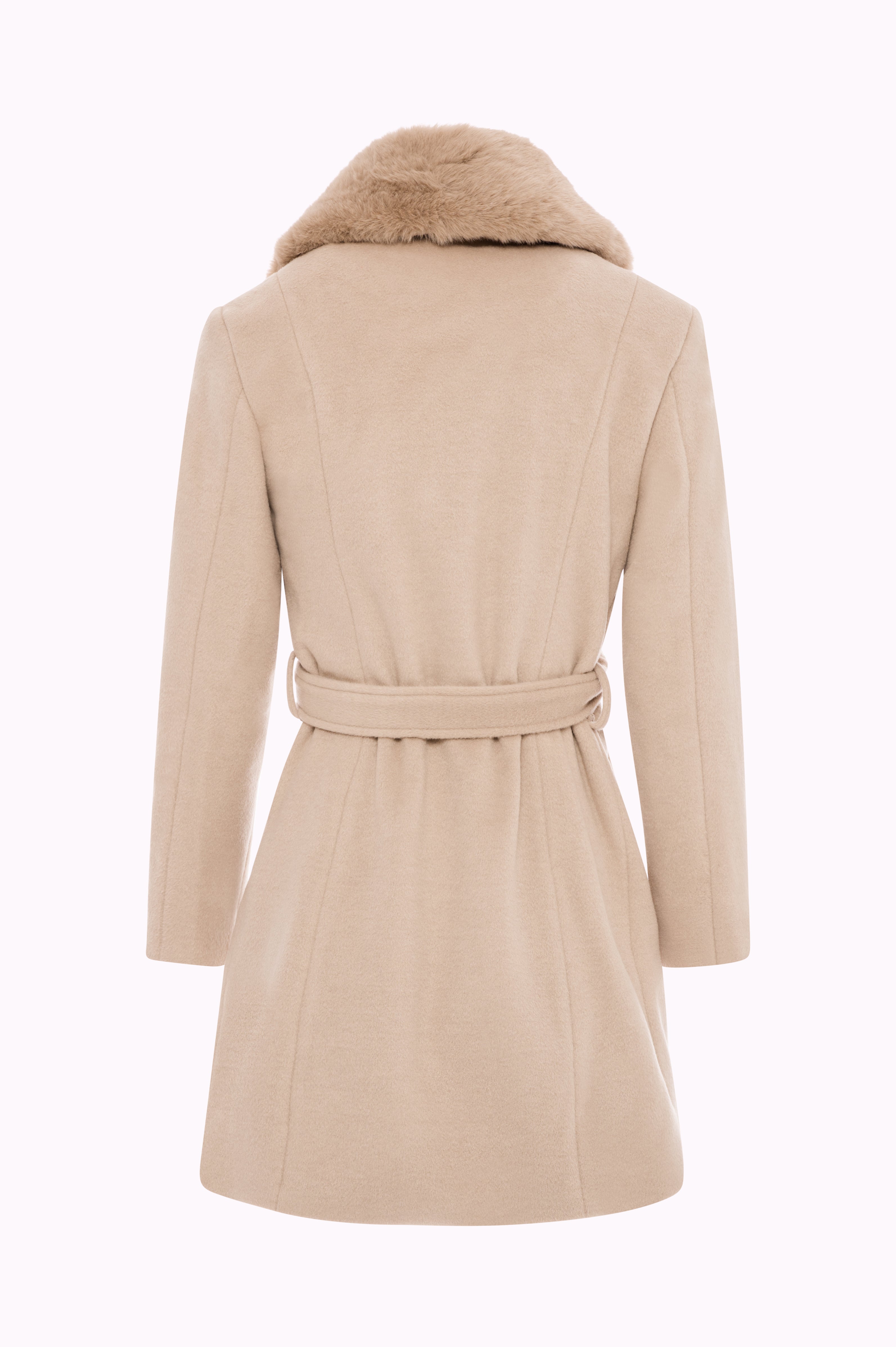 Short Coat with Faux Fur Collar and Belt Fracomina FI25WC1003W48601-C14BACK_9af277cc-e4ee-445d-8e27-bf48ebdaf574