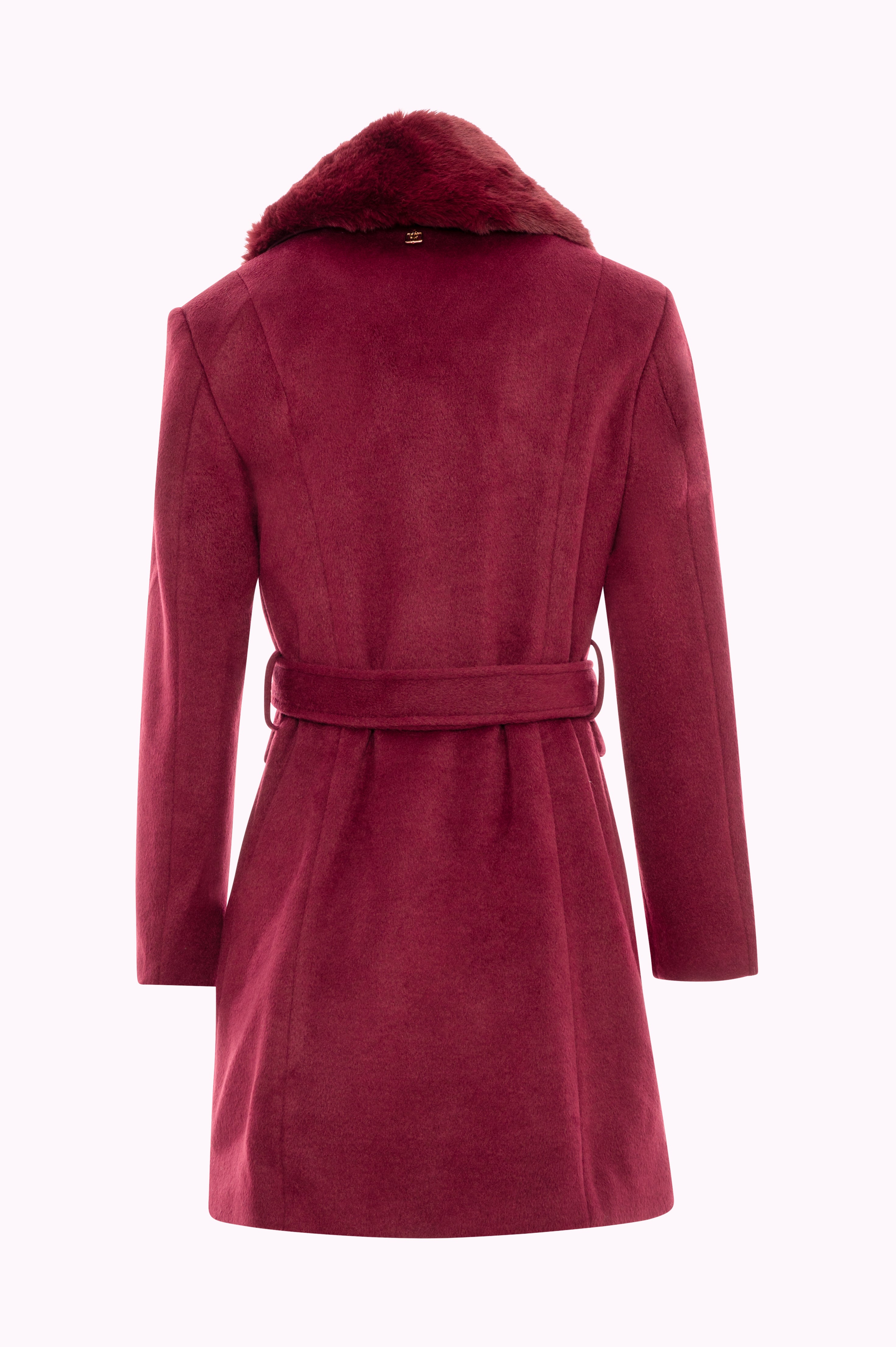 Short Coat with Faux Fur Collar and Belt Fracomina FI25WC1003W48601-H75BACK_1cc055bd-6974-4079-9d76-cc558e109532
