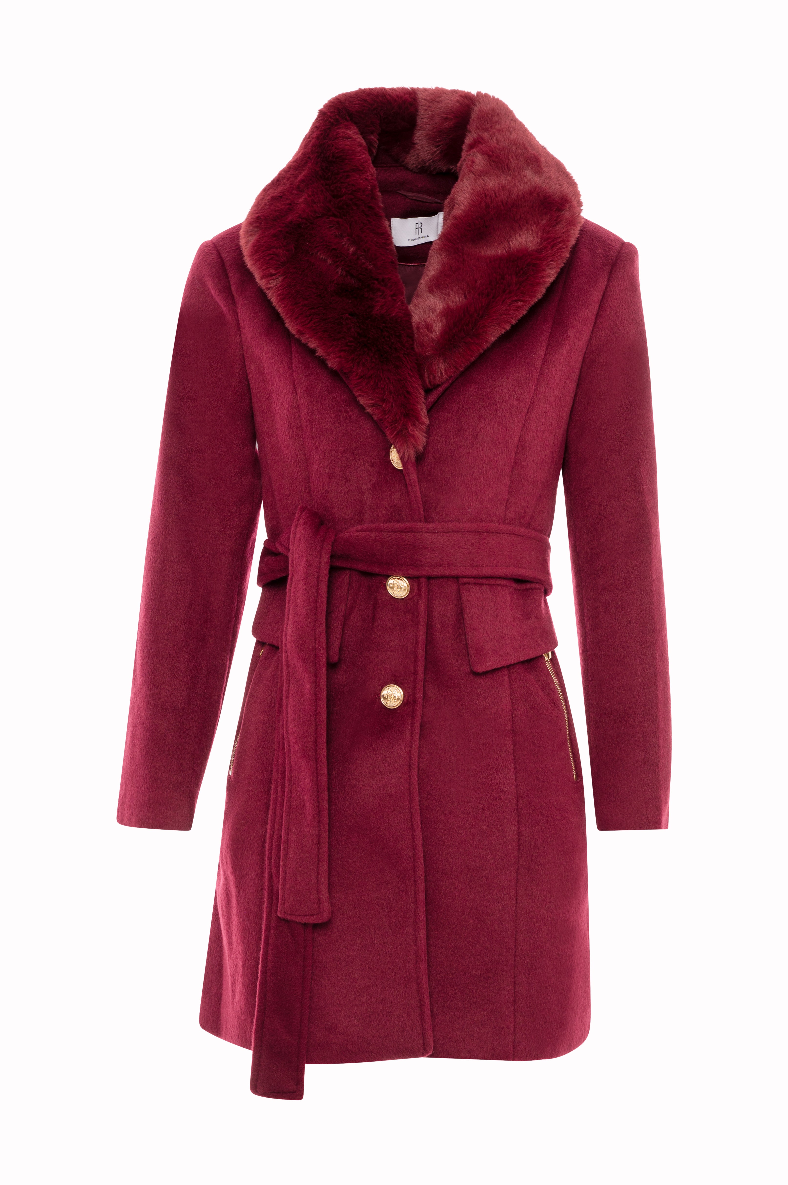 Short Coat with Faux Fur Collar and Belt Fracomina FI25WC1003W48601-H75FRONT_fdedb268-6fd4-4691-8b04-45c5fca816a2