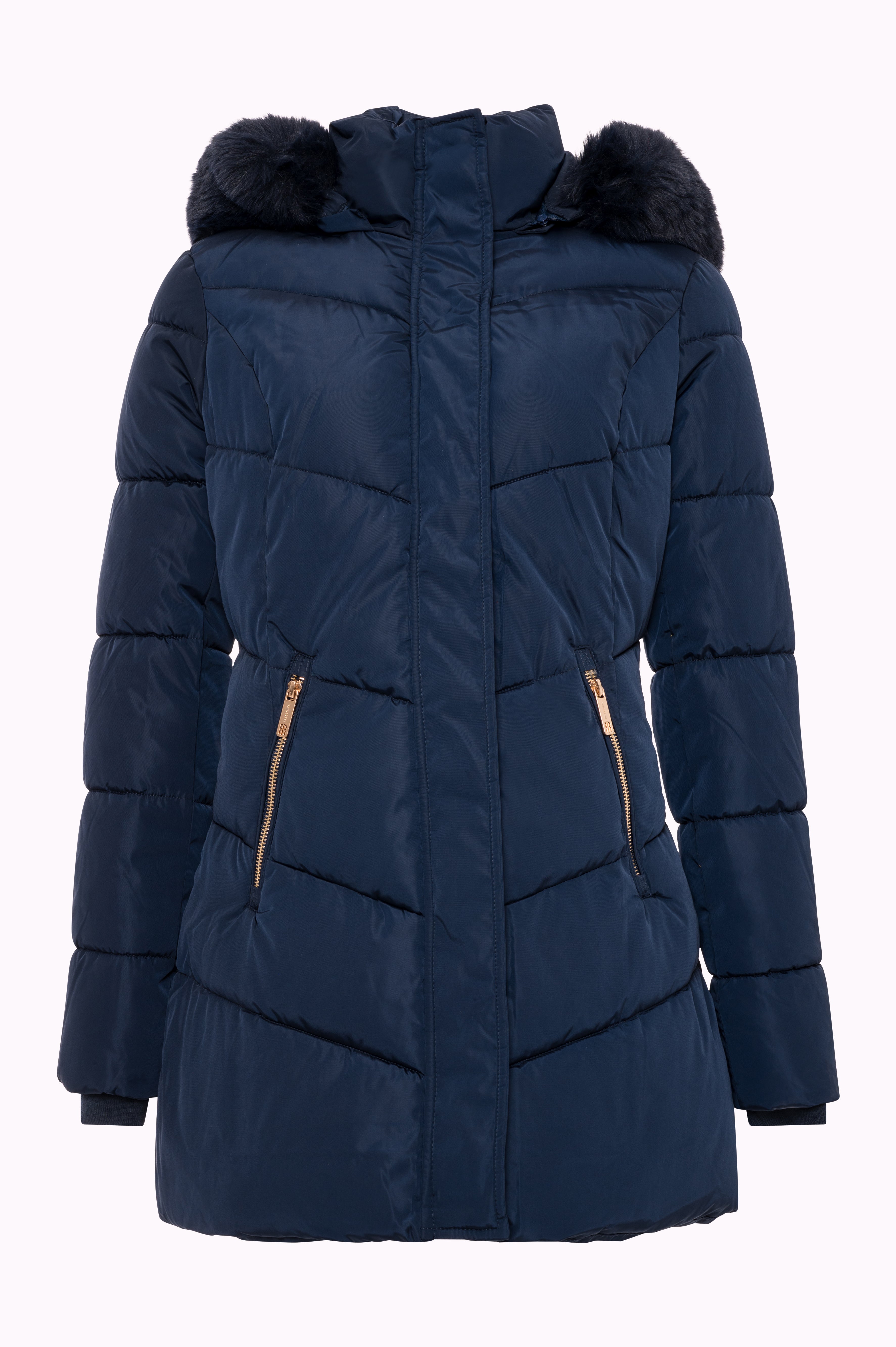 Long Padded Puffer Coat with Faux Fur Hood Fracomina FI25WC3001O41201-069FRONT