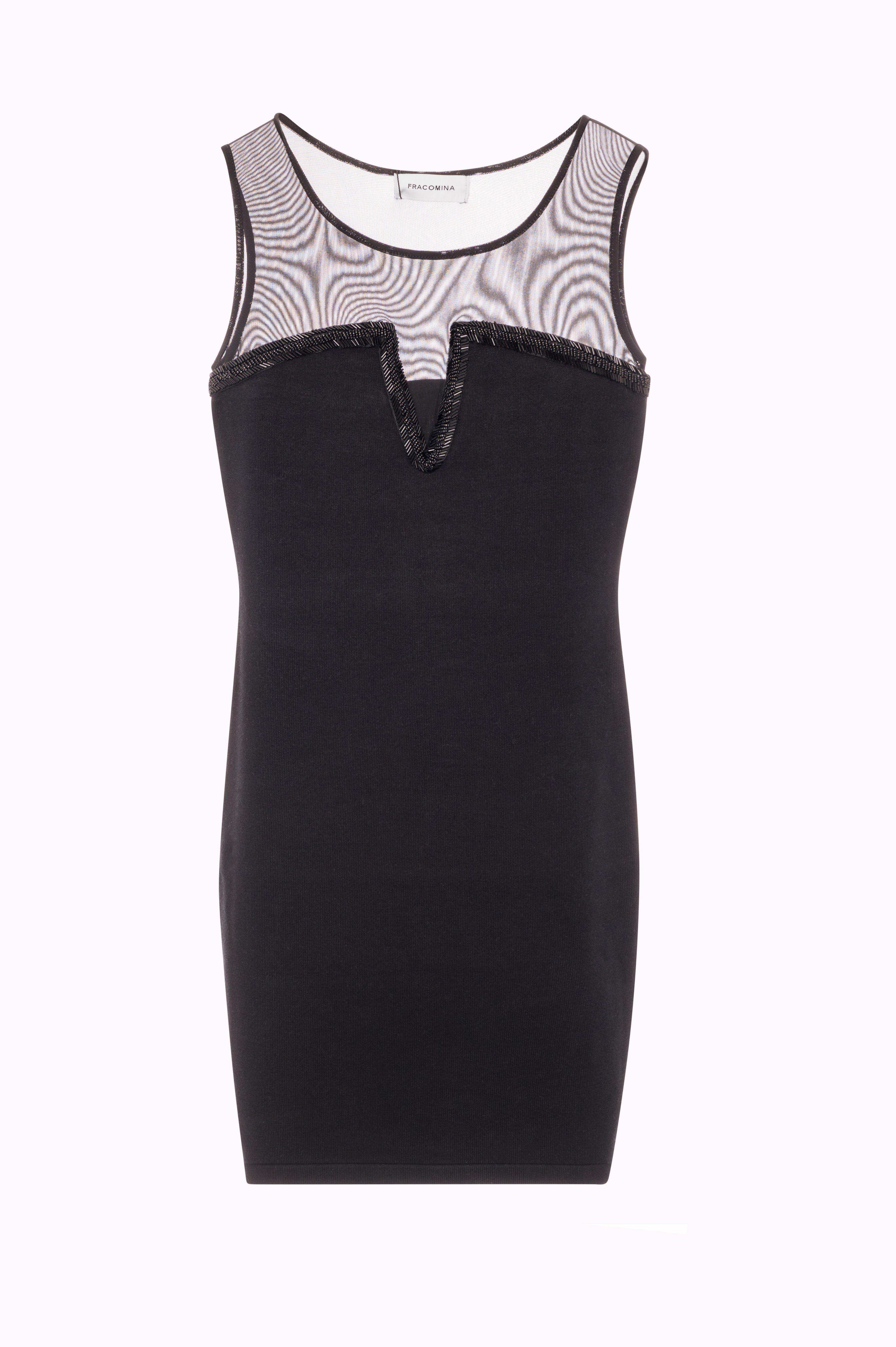 Fitted Knit Mini Dress with Sheer Tulle Details Fracomina FI25WD5001K42101-053FRONT