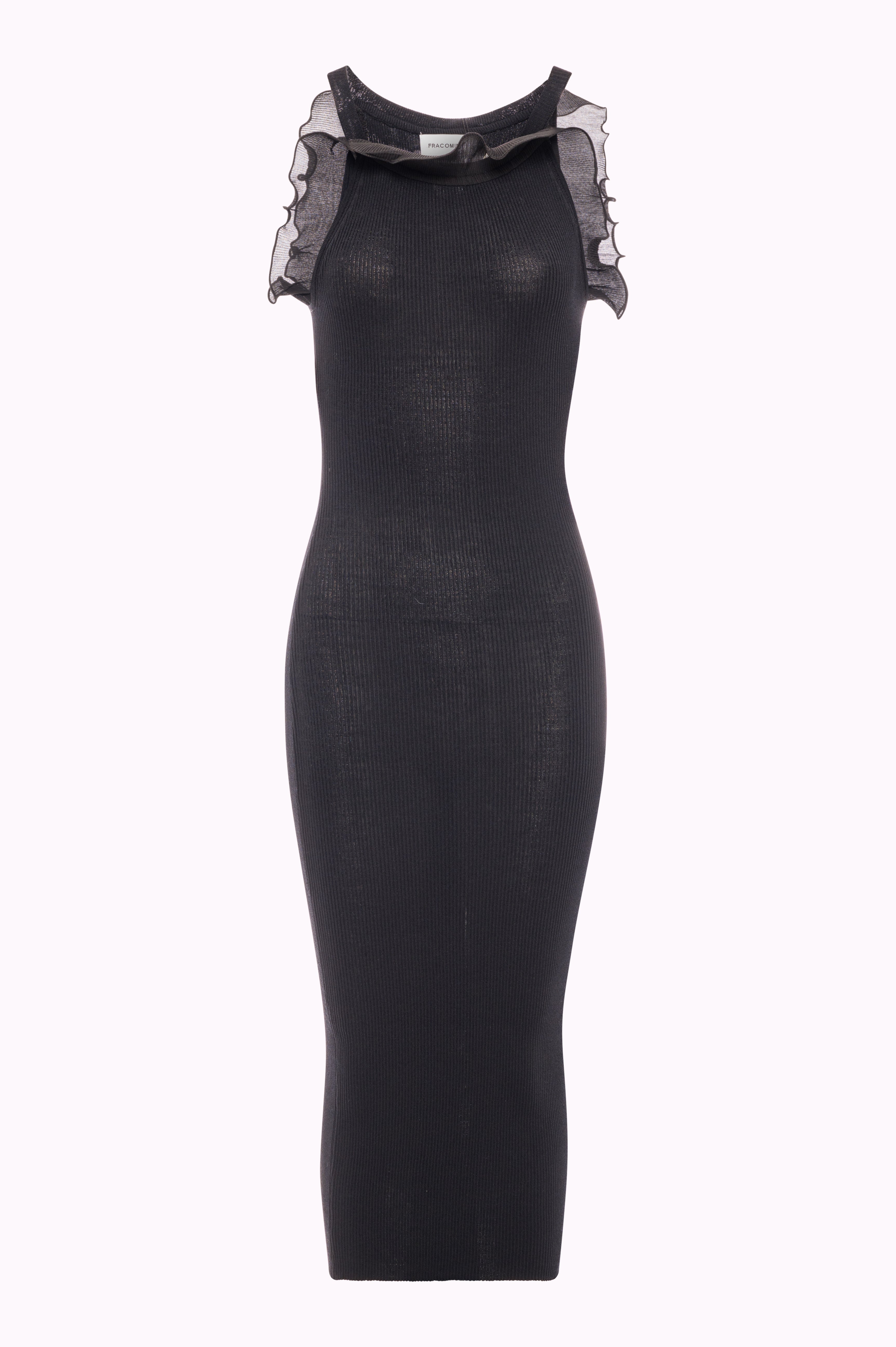 Fitted Knit Midi Dress with Tulle Ruffle Details Fracomina FI25WD5002K42101-053FRONT