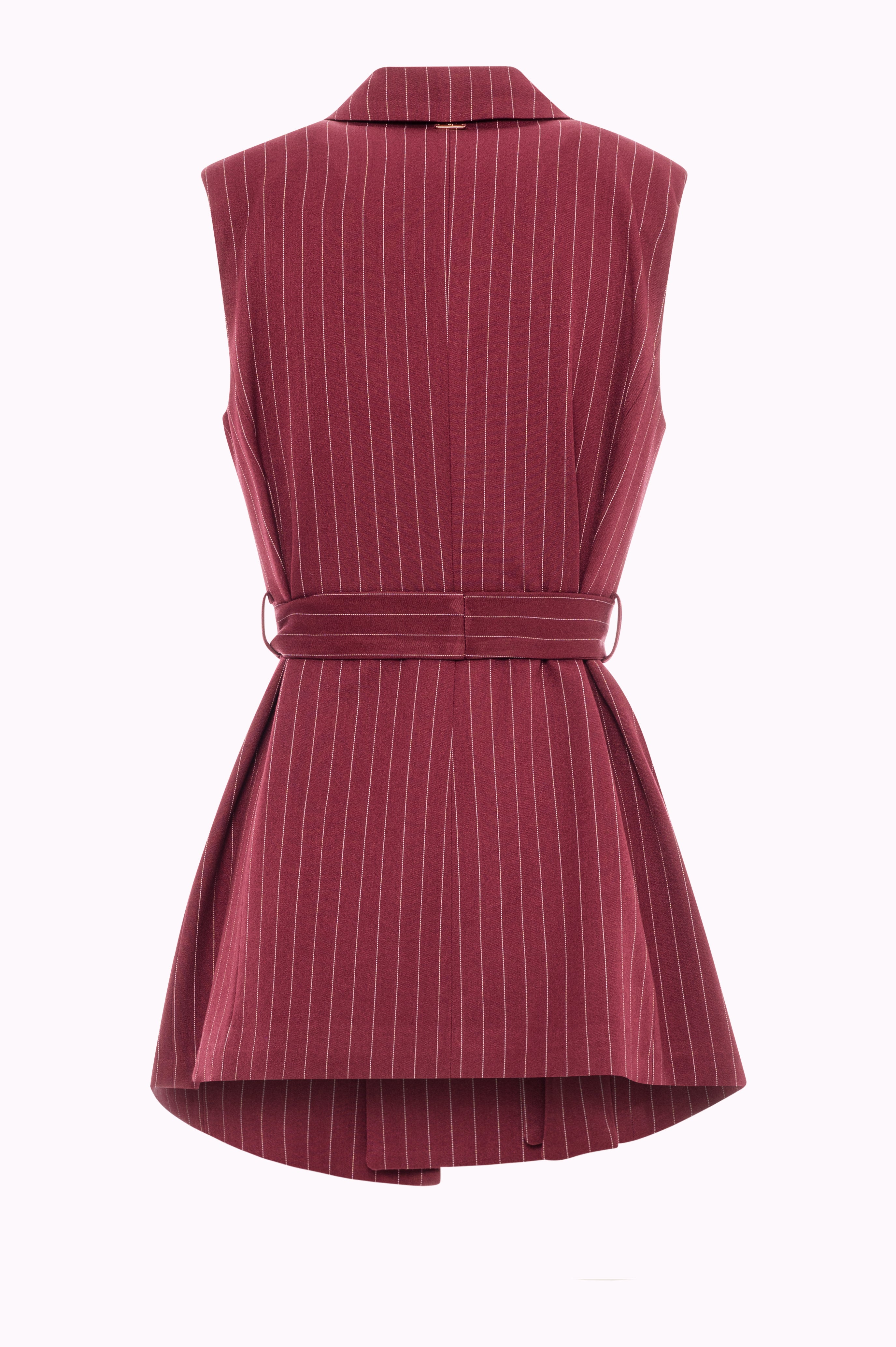 Long Pinstripe Vest with Lapels and Belt Fracomina FI25WJ3004W491D4-087BACK