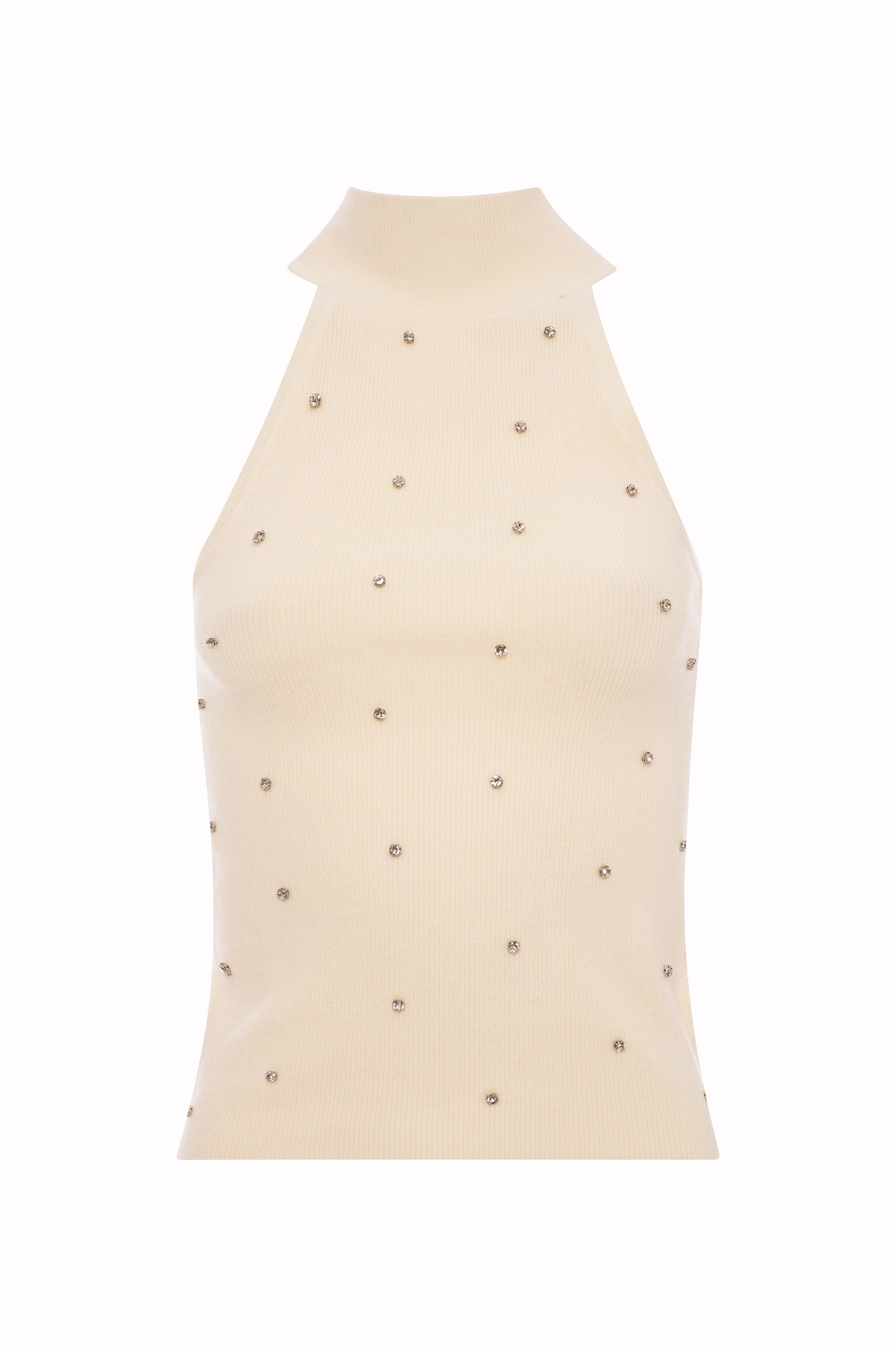 Halter Neck Ribbed Knit Top with Rhinestones Fracomina FI25WT4001K45901-108FRONT