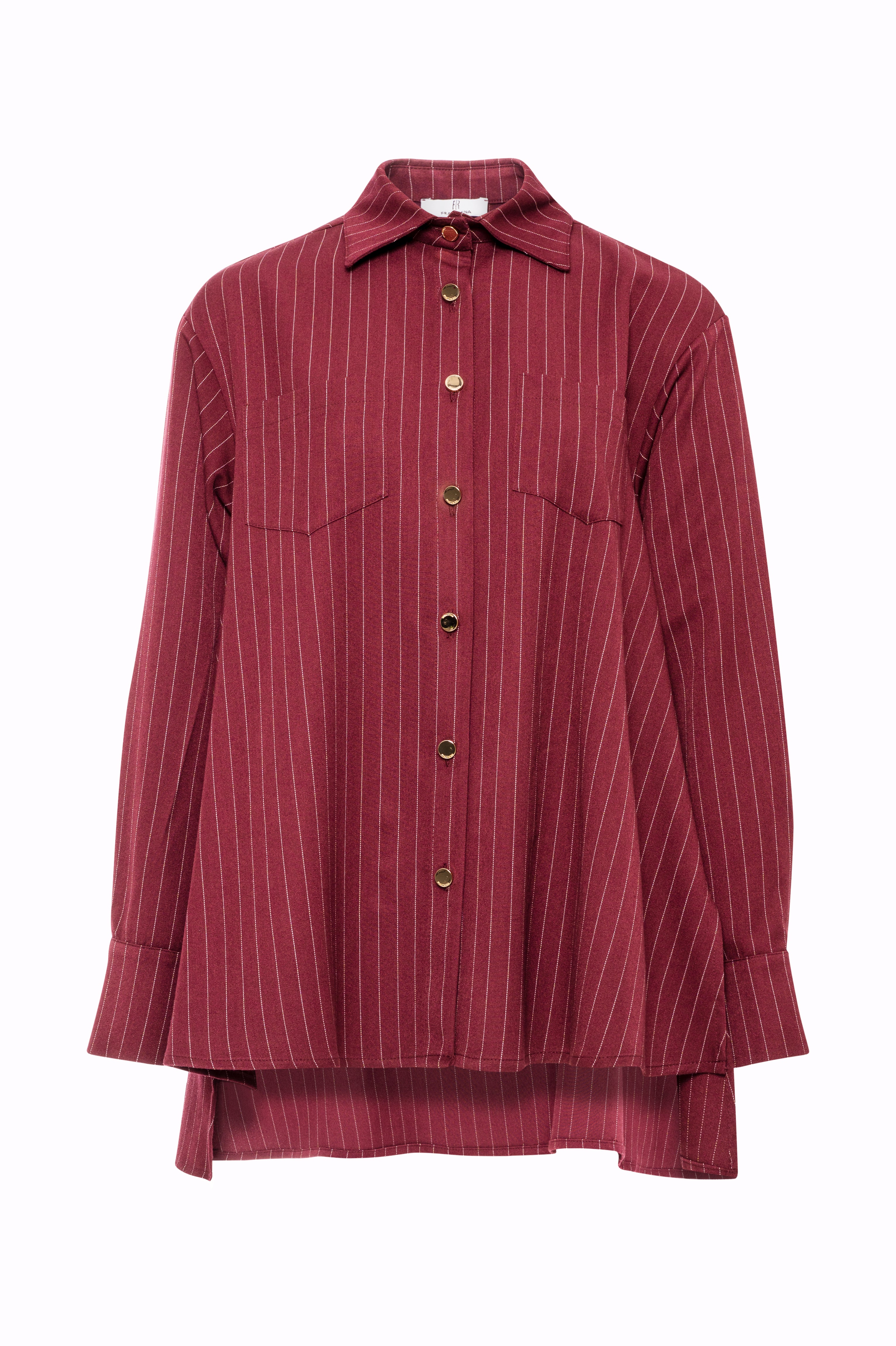 Oversized Long Pinstripe Shirt with Gold Buttons Fracomina FI25WT6002W491D4-087FRONT