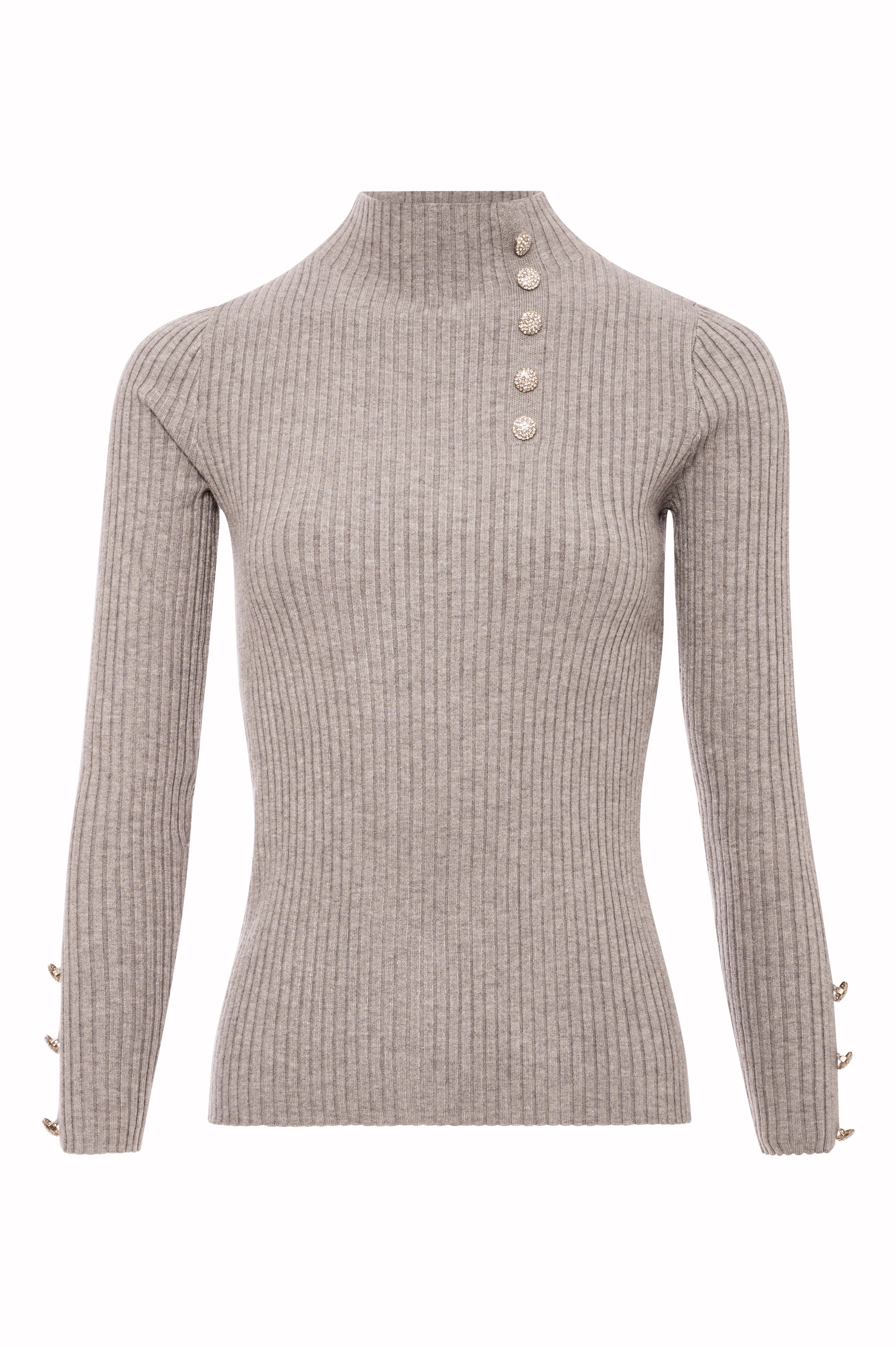 High-Neck Ribbed Knit Sweater with Jewel Buttons Fracomina FI25WT7004K50201-159FRONT