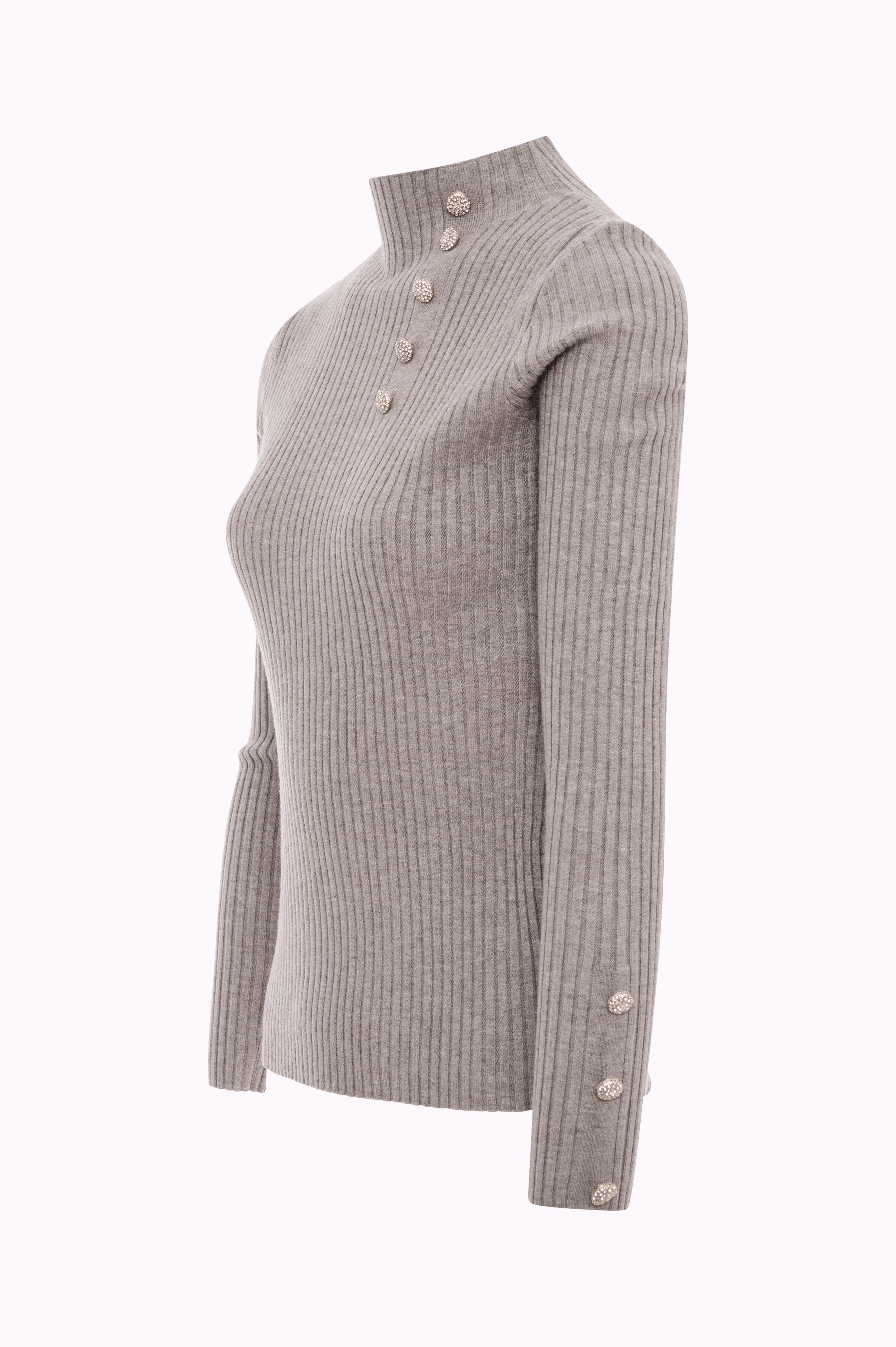 High-Neck Ribbed Knit Sweater with Jewel Buttons Fracomina FI25WT7004K50201-159SIDE