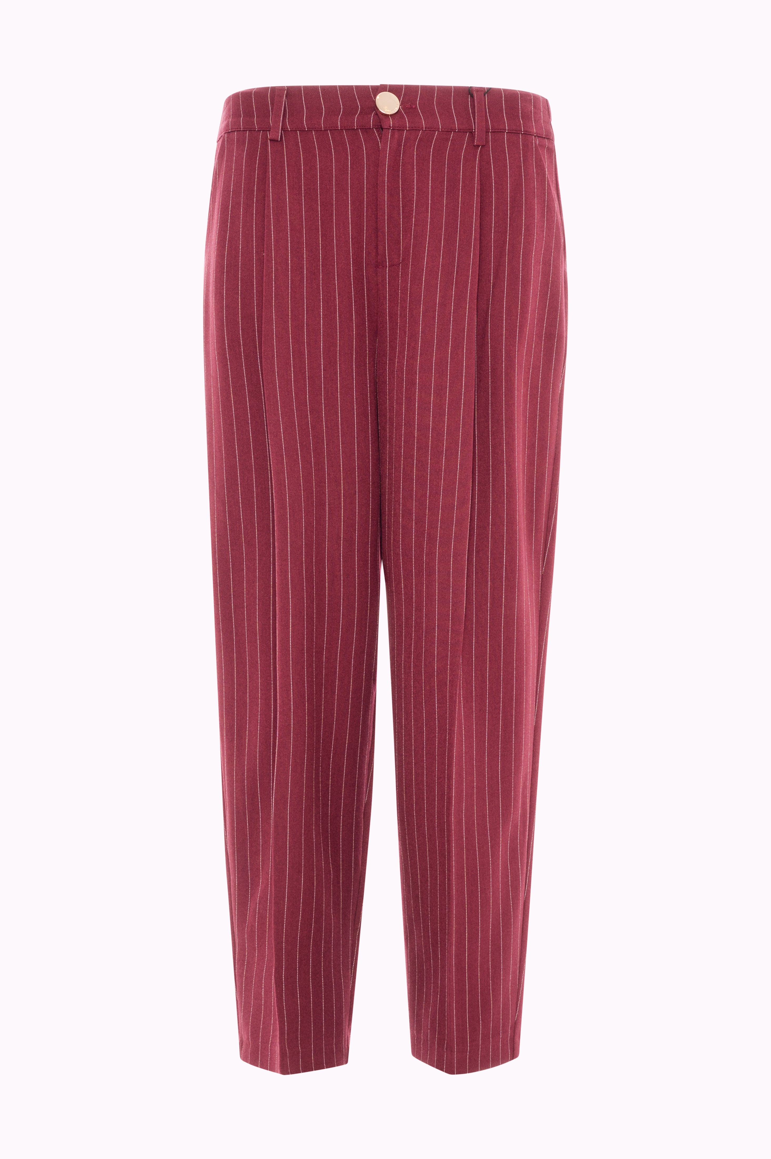 High-Waisted Cropped Pinstripe Trousers with Pleats Fracomina FI25WVD001W491D4-087FRONT