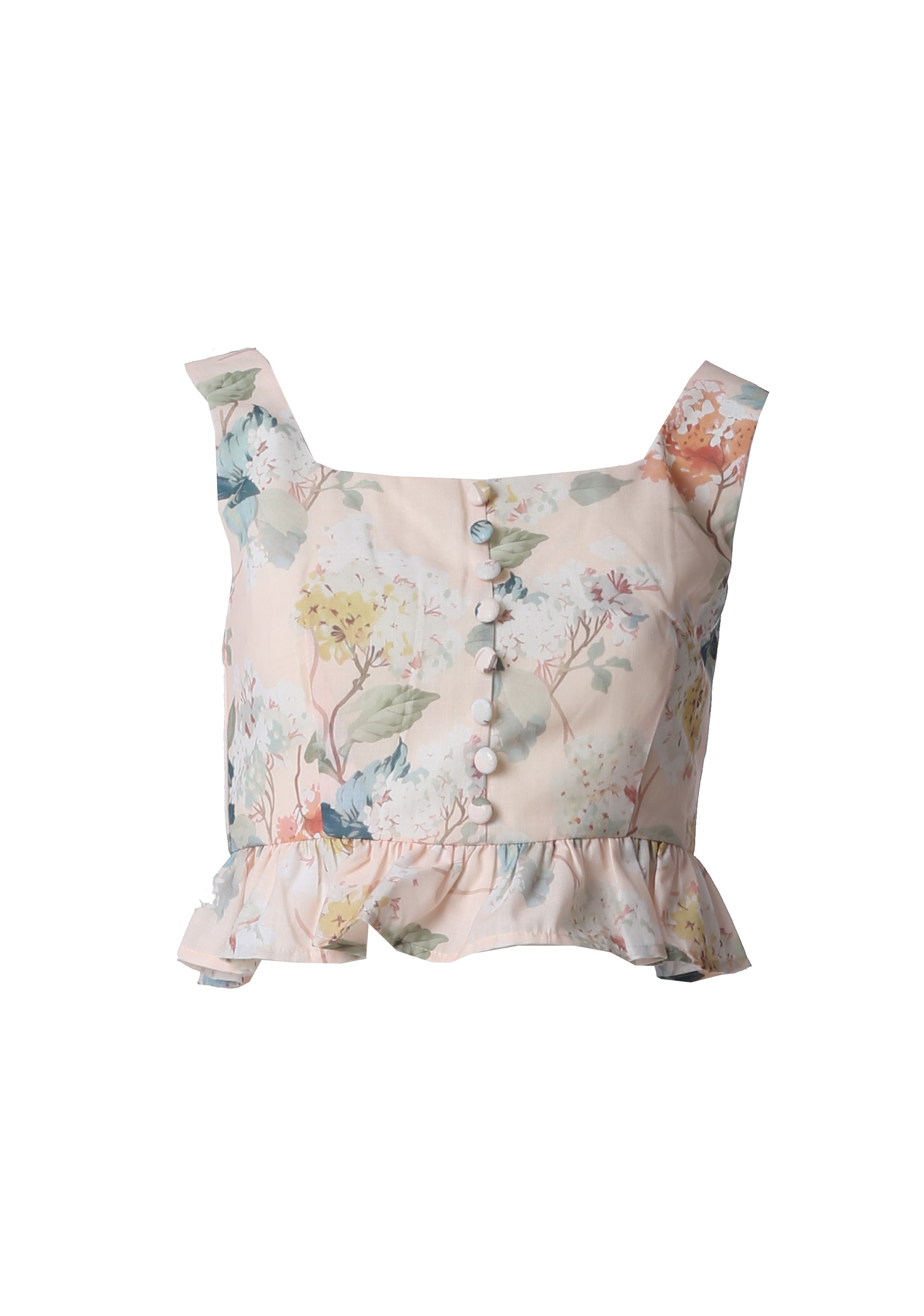 Floral Crop Top with Square Neckline and Ruffle Hem Fracomina FI26ST2002W441R8-479