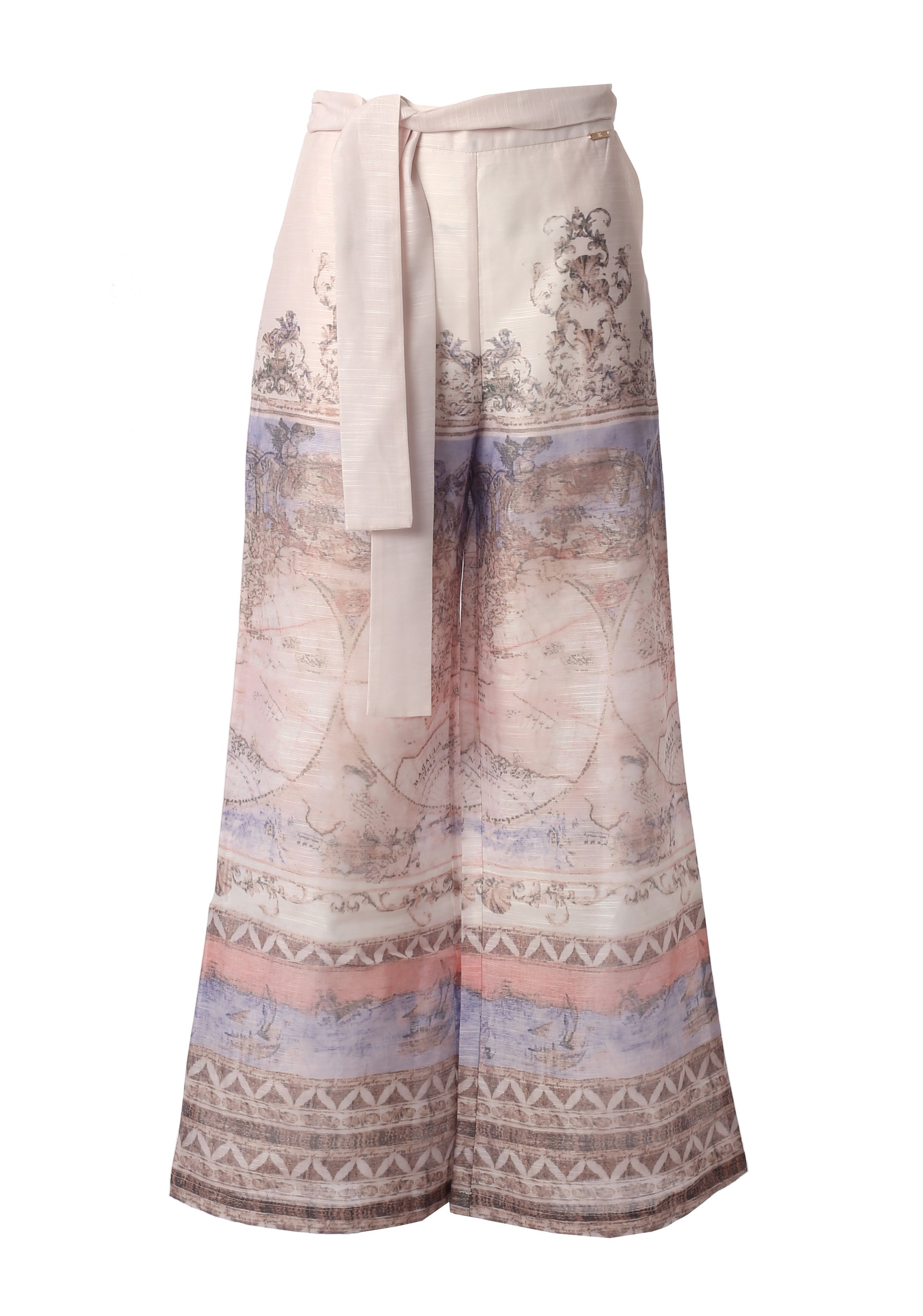 Wide-Leg Trousers with Floral Print and Tie-Belt Fracomina FI26SV3002W441R8-C96