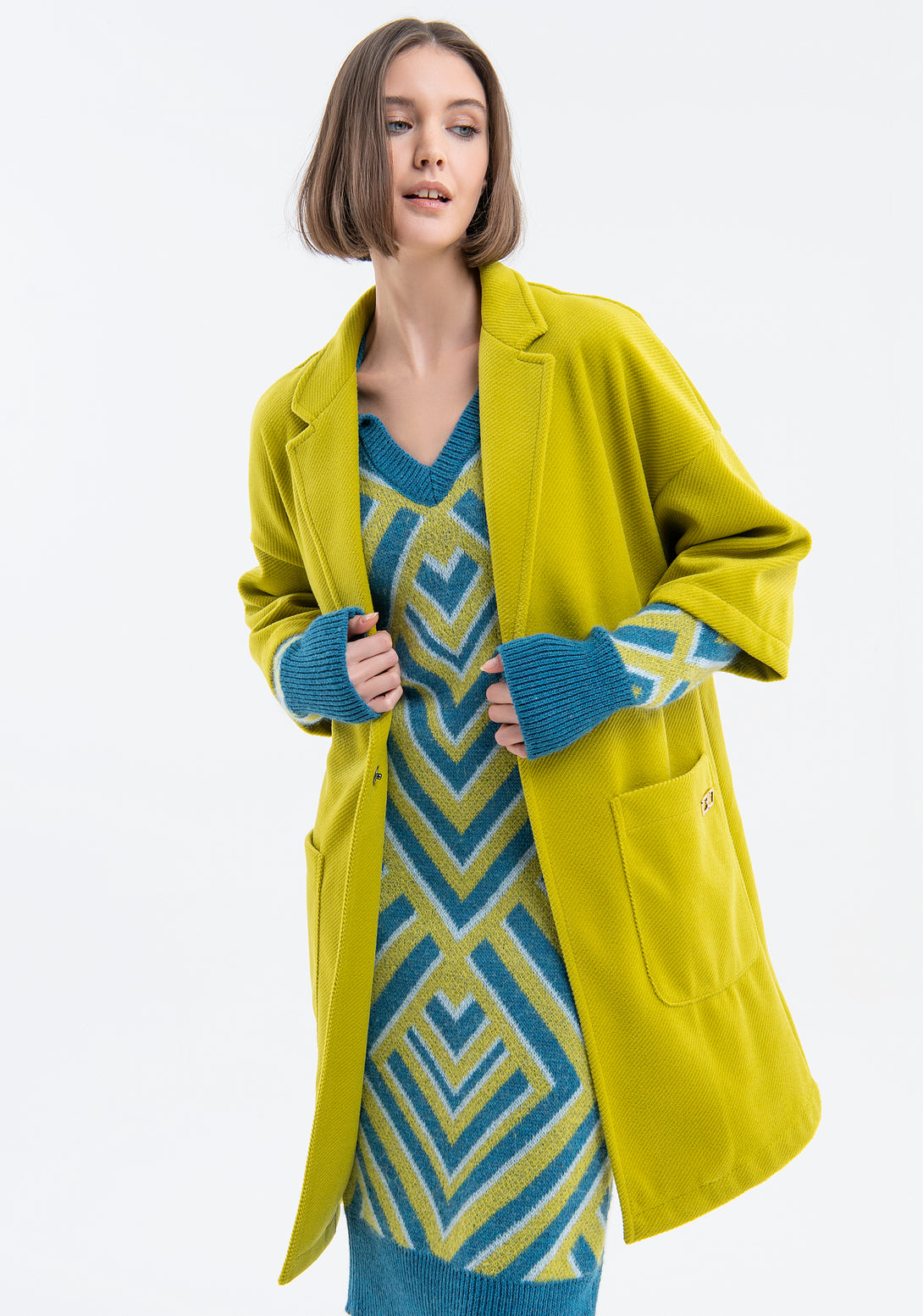 Coat over fit single breasted made in textured fabric Fracomina FJ23WC1002W48601-L67-2