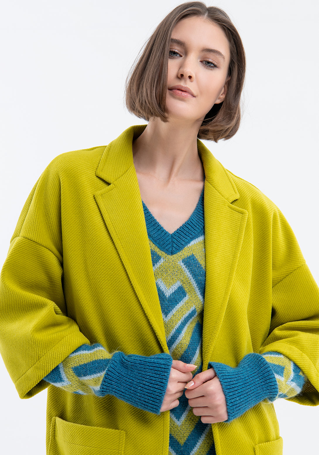 Coat over fit single breasted made in textured fabric Fracomina FJ23WC1002W48601-L67-3