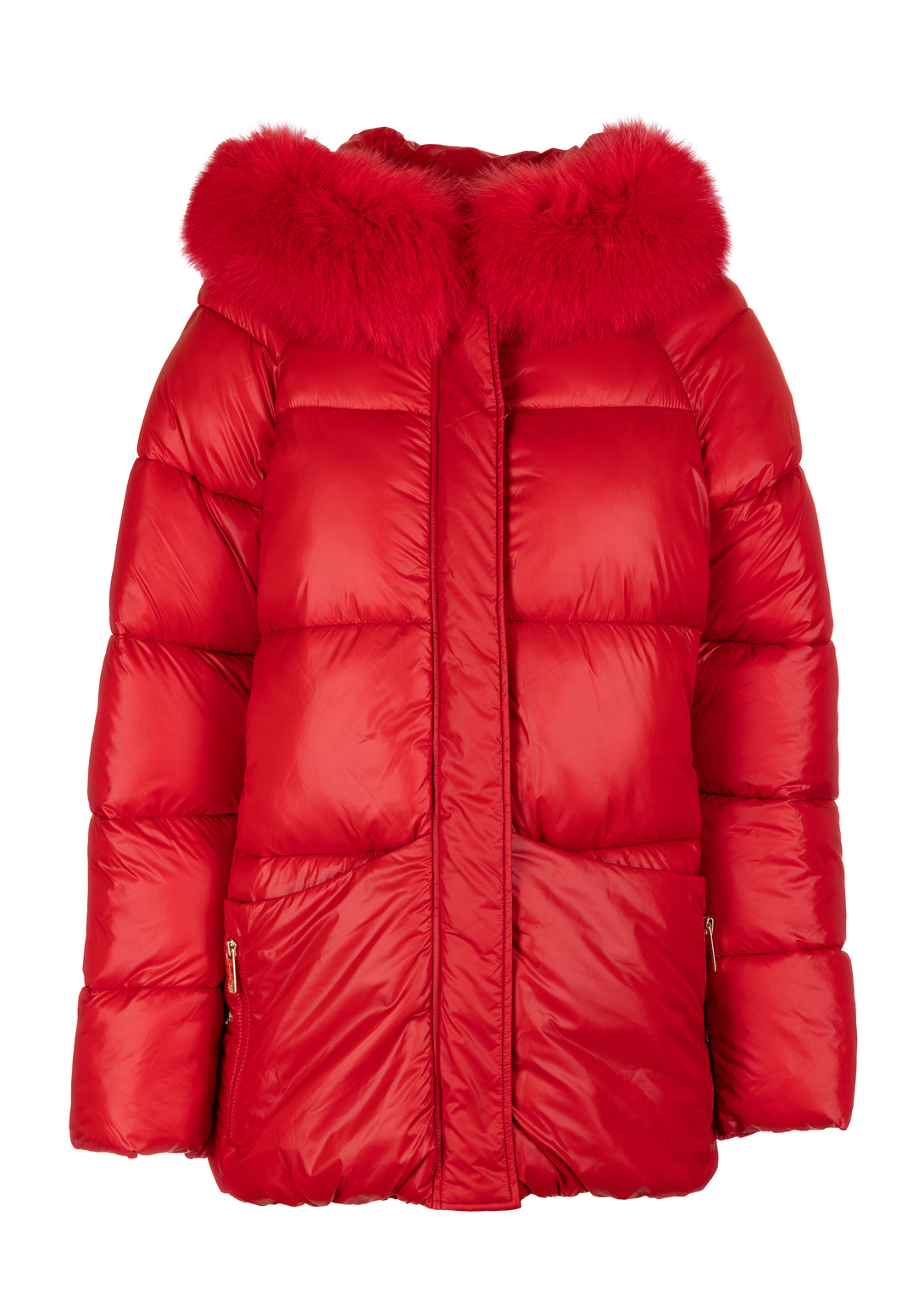Padded jacket regular fit with real fur neck