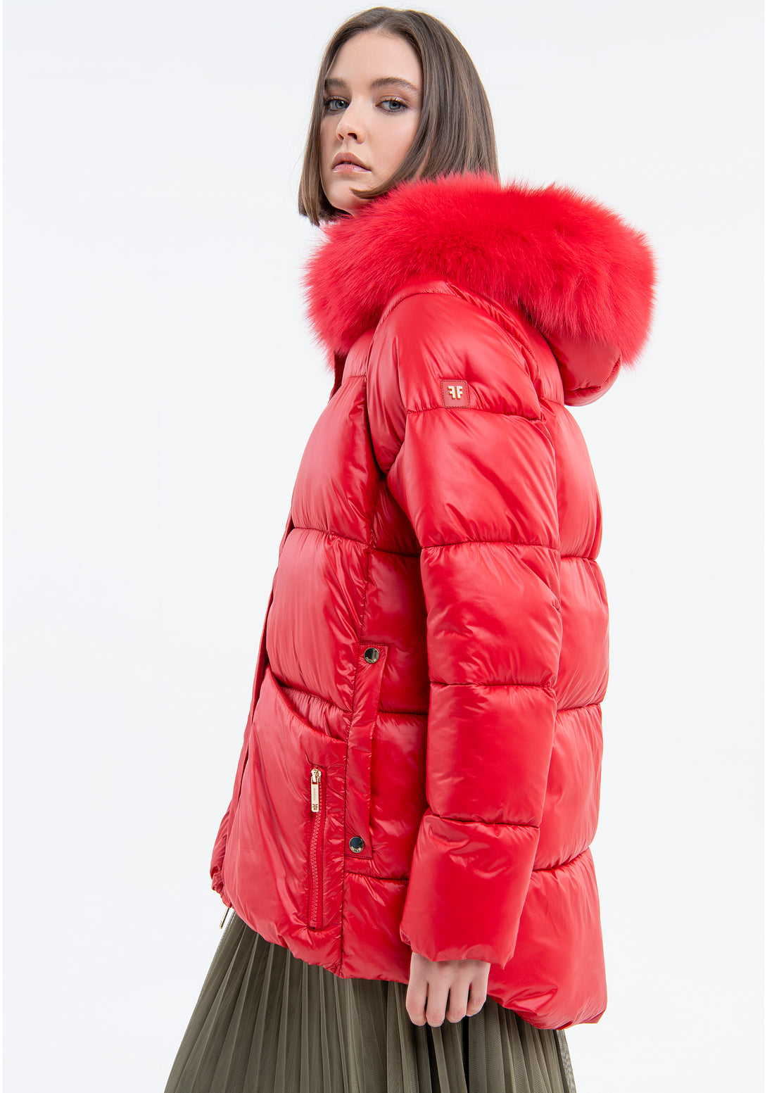 Padded jacket regular fit with real fur neck Fracomina FJ23WC3001O42301-234-3