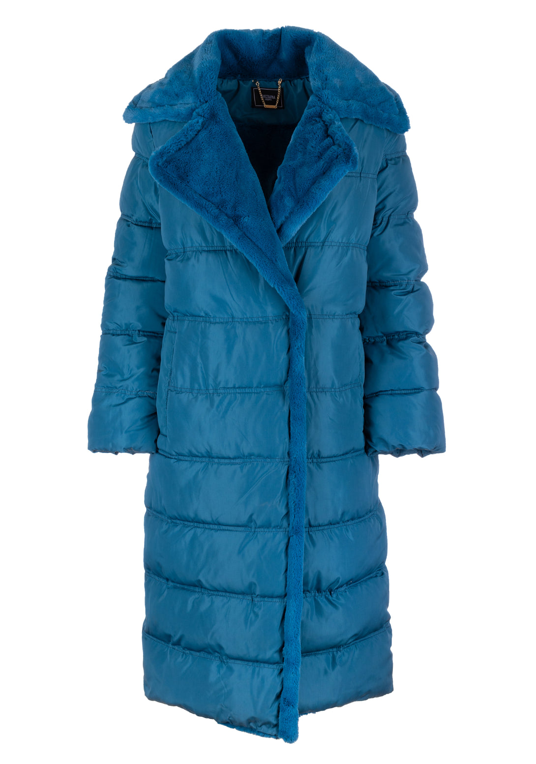 Long padded jacket double breasted with internal part made in eco fur