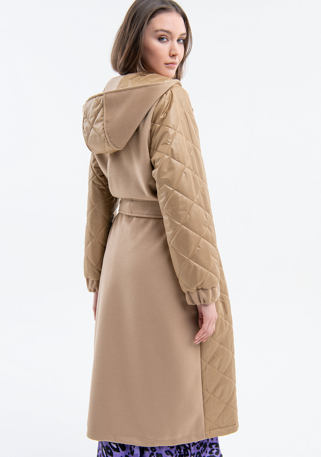 Long coat regular fit made in quilted nylon and textured fabric Fracomina FJ23WC3005W49101-093-4