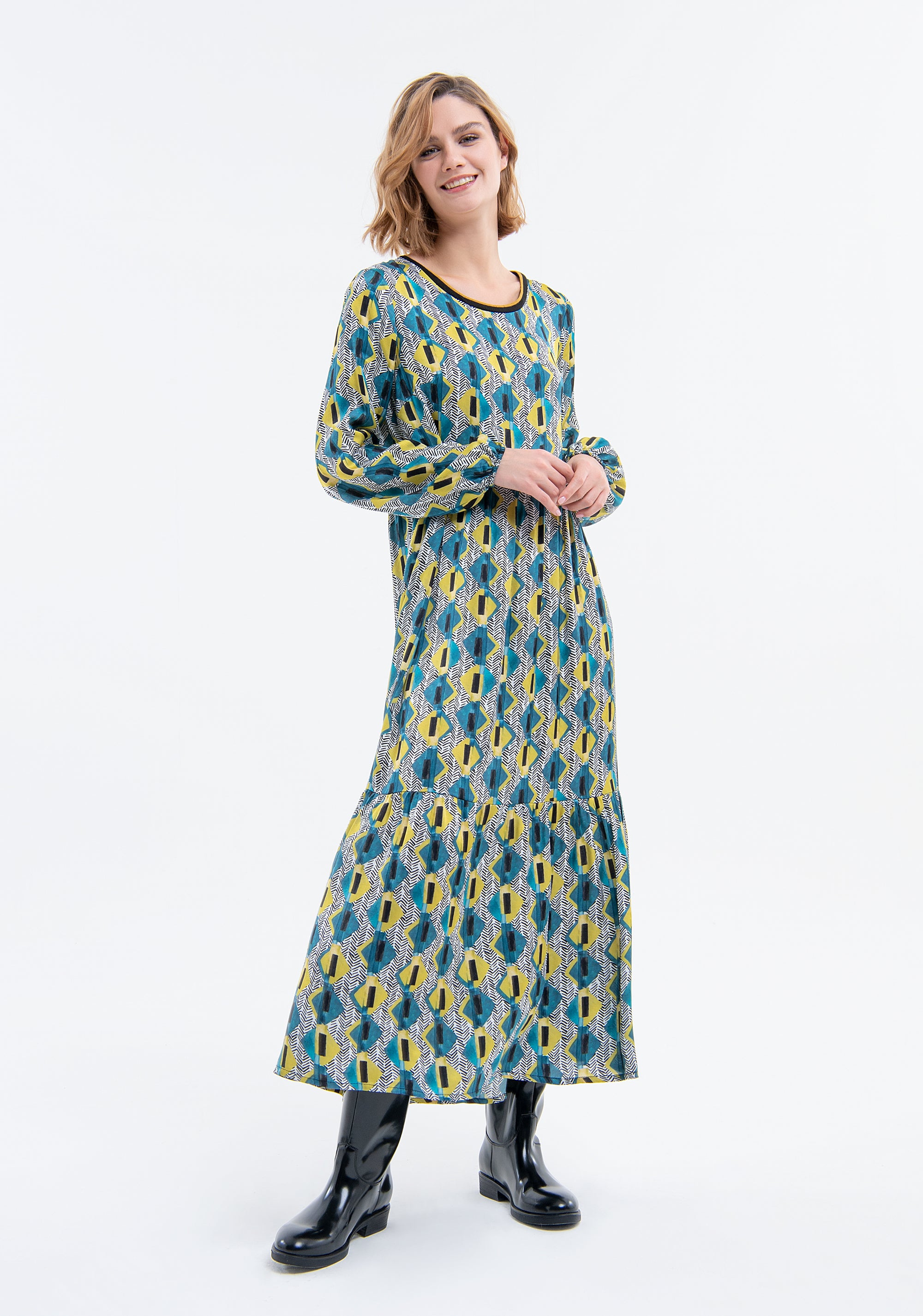 Long dress regular fit made in viscose with geometric print Fracomina FJ23WD3003W451R8-R67-1