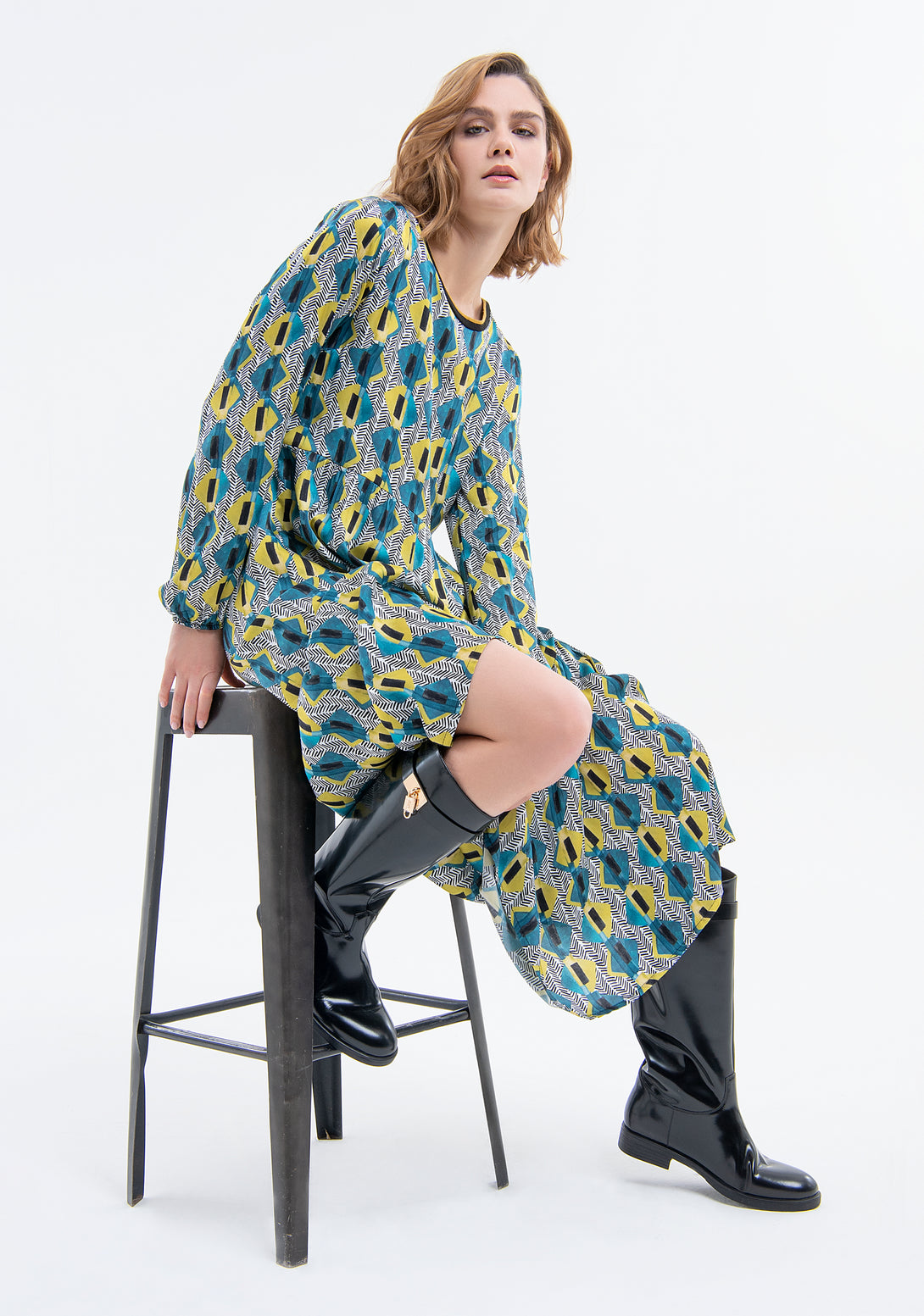 Long dress regular fit made in viscose with geometric print Fracomina FJ23WD3003W451R8-R67-3