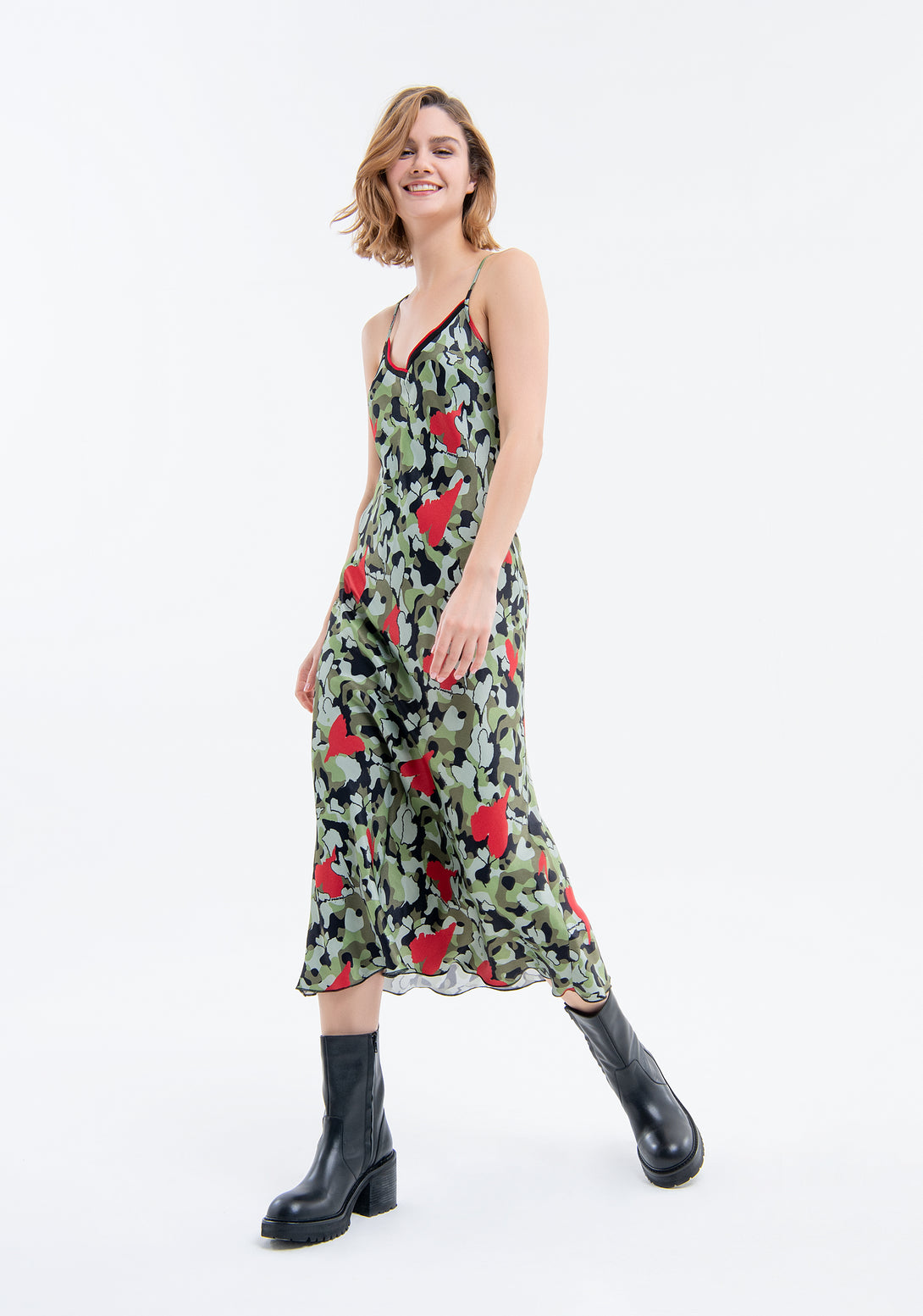 Long dress regular fit lingerie style with camouflage print Fracomina FJ23WD3004W641B7-R36-1