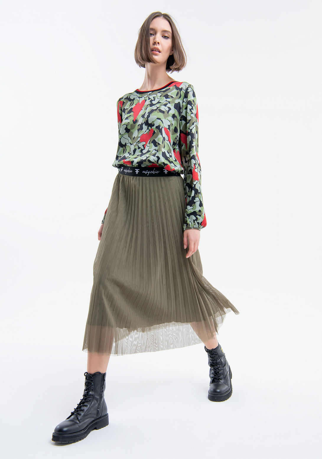 Skirt wide fit made in tulle with plissè effect Fracomina FJ23WG2003W52901-813-1