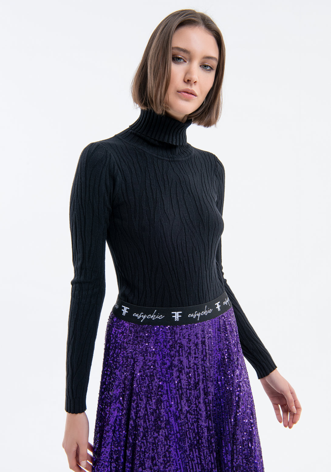 Skirt wide fit with plissè effect and sequins Fracomina FJ23WG2003W53601-335-2