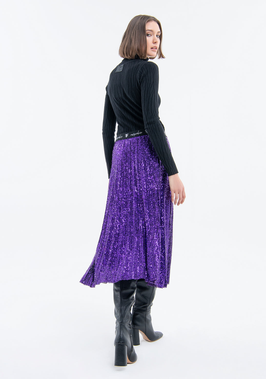 Skirt wide fit with plissè effect and sequins Fracomina FJ23WG2003W53601-335-3