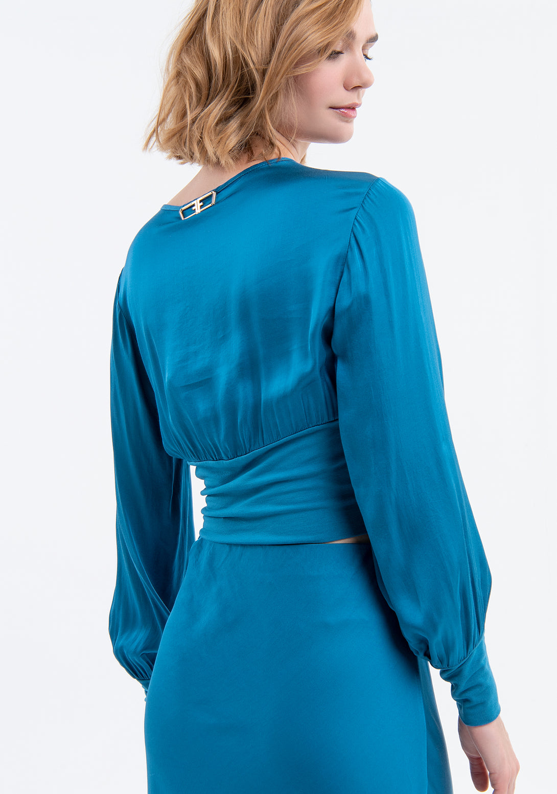Short blouse regular fit made in satin Fracomina FJ23WT1001W45101-L53-3