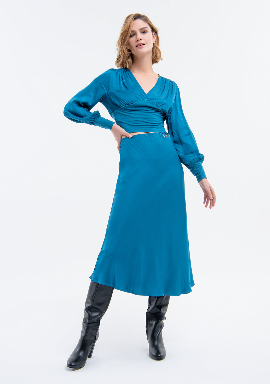 Short blouse regular fit made in satin Fracomina FJ23WT1001W45101-L53-4