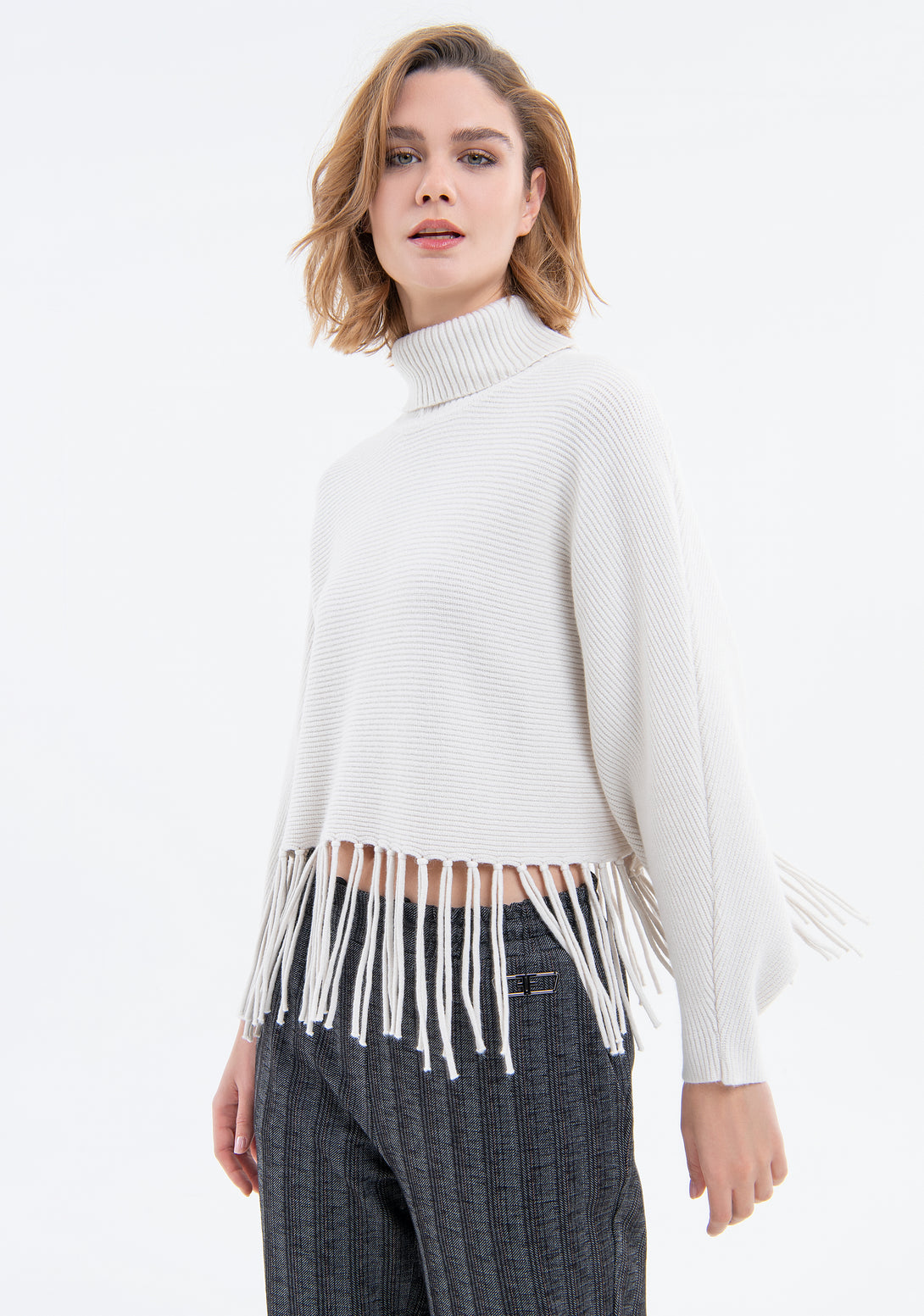 Knitwear over fit, cropped, with fringes at the bottom Fracomina FJ23WT7014K50001-508-1