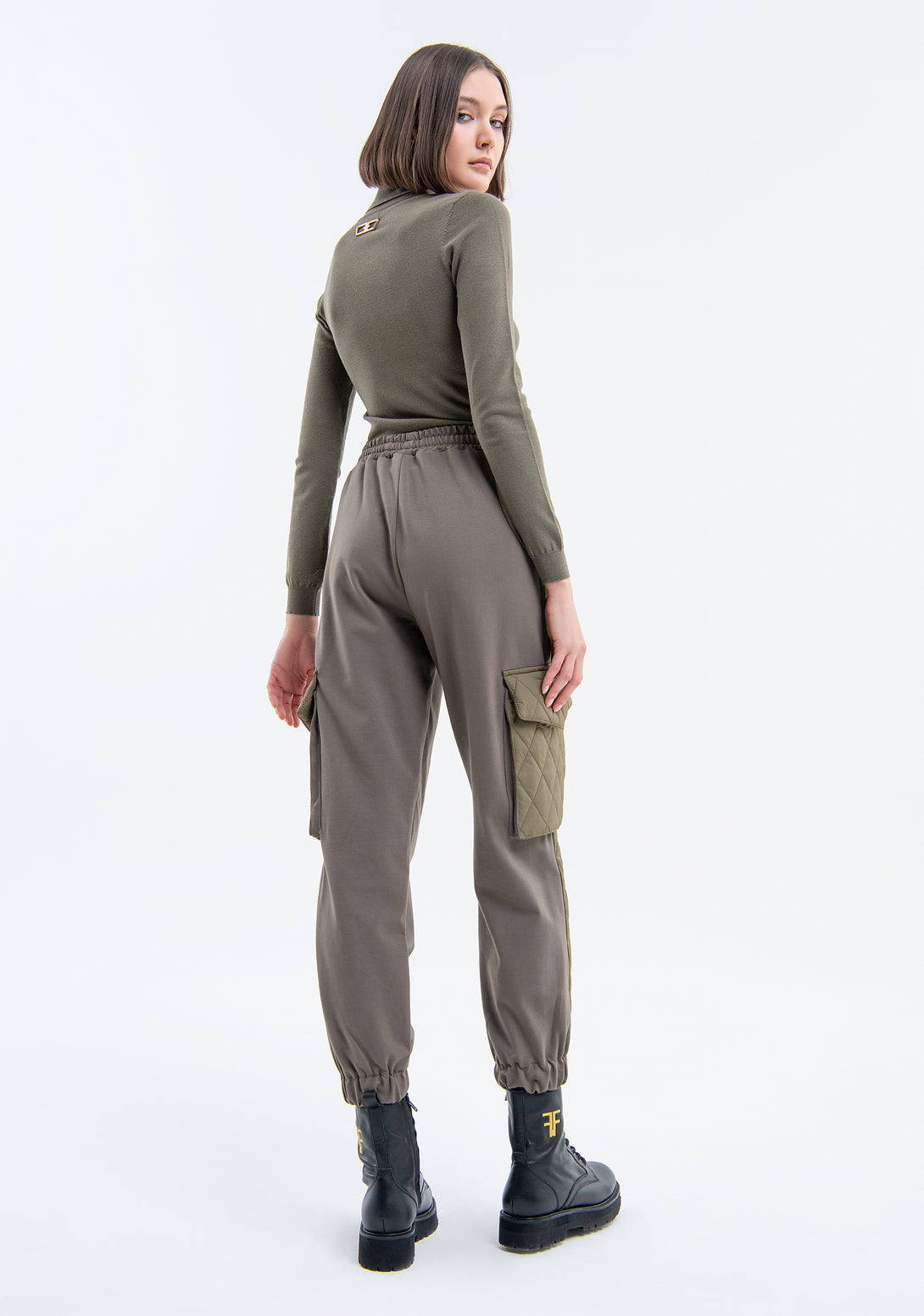 Cargo pant jogger style with quilted nylon details Fracomina FJ23WVC003W650C9-813-4