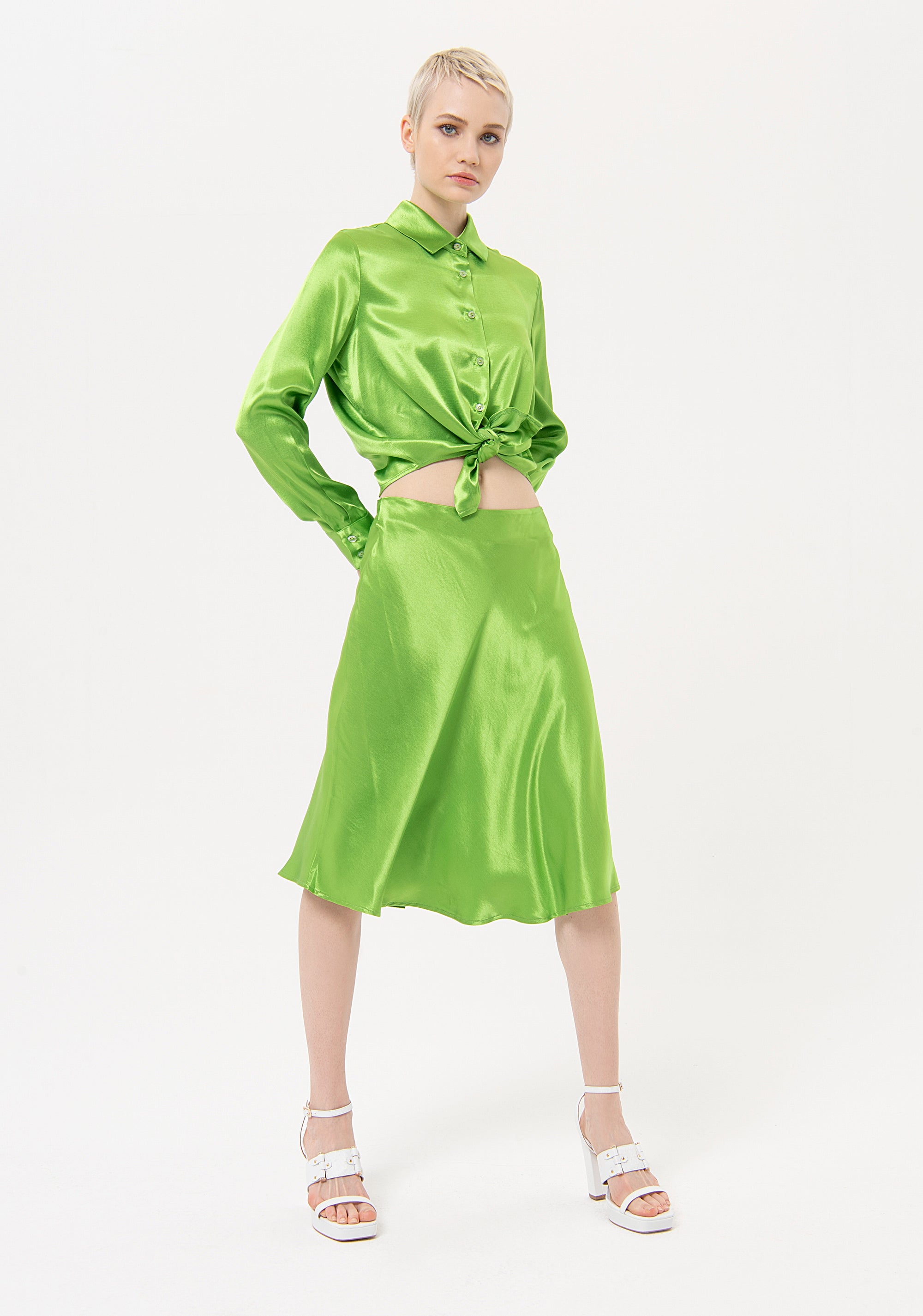 Dress regular fit, middle length, made in satin Fracomina FJ24SD3009W68301-G48-1_912a45ea-1699-4ad7-8218-3cf924fc0555