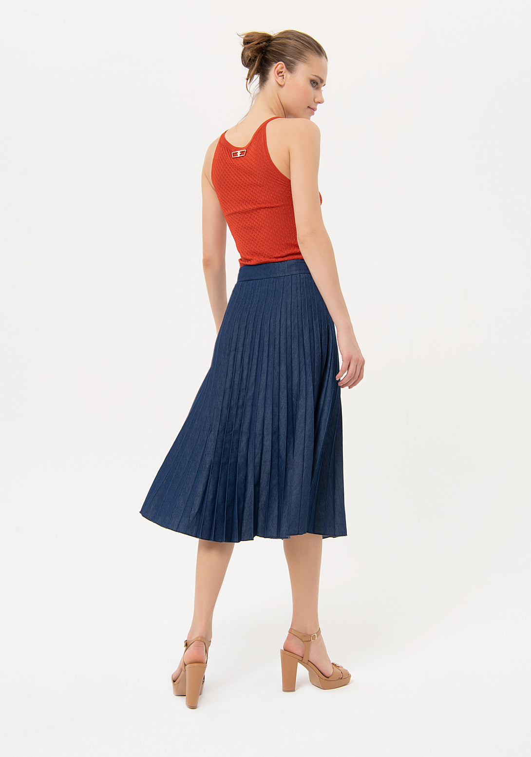 Wide skirt middle length with plissè effect Fracomina FJ24SG2002W685F9-S21-3