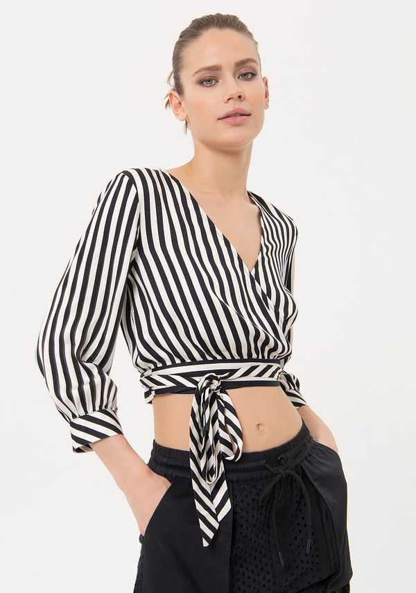 Criss-crossed striped blouse cropped Fracomina FJ24ST1002W413N8-B78-1