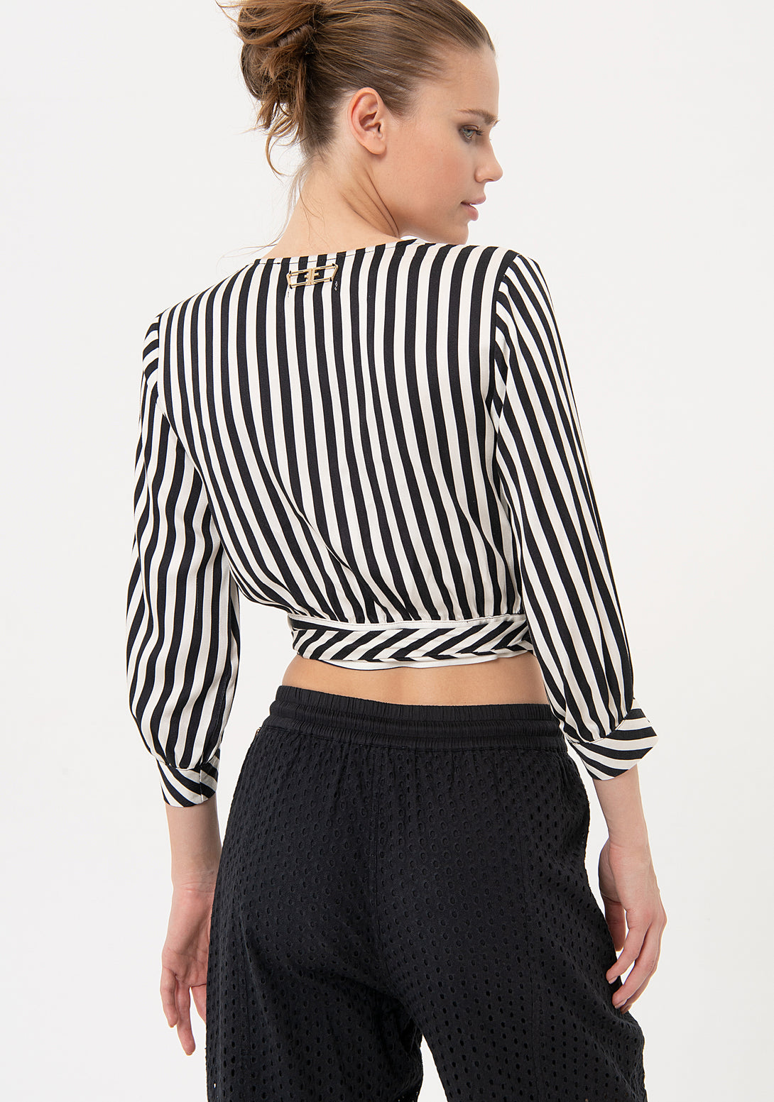 Criss-crossed striped blouse cropped Fracomina FJ24ST1002W413N8-B78-3